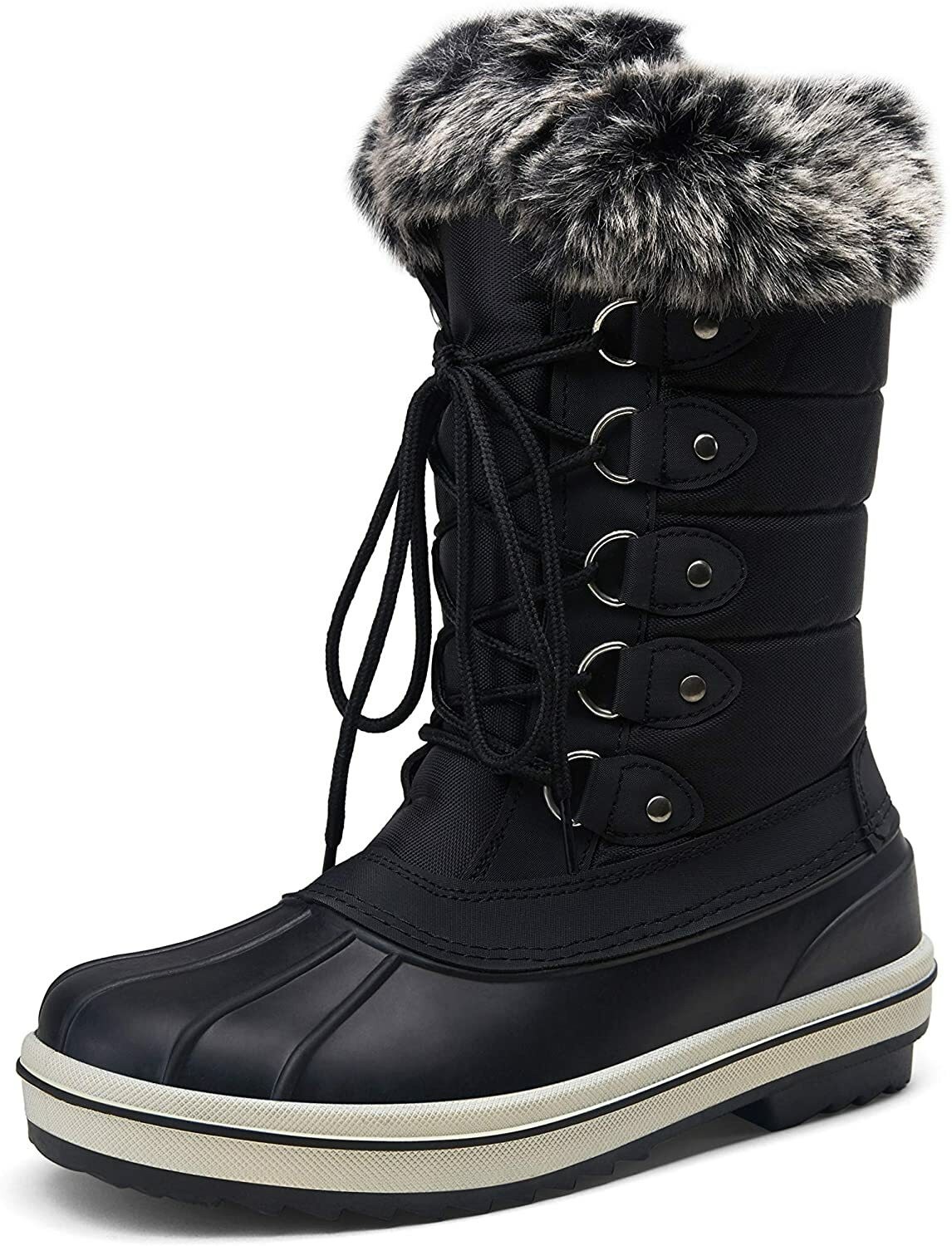 VEPOSE Women’s Waterproof Snow Boots Mid Calf Lace Up Fur Shoes SIZE 8