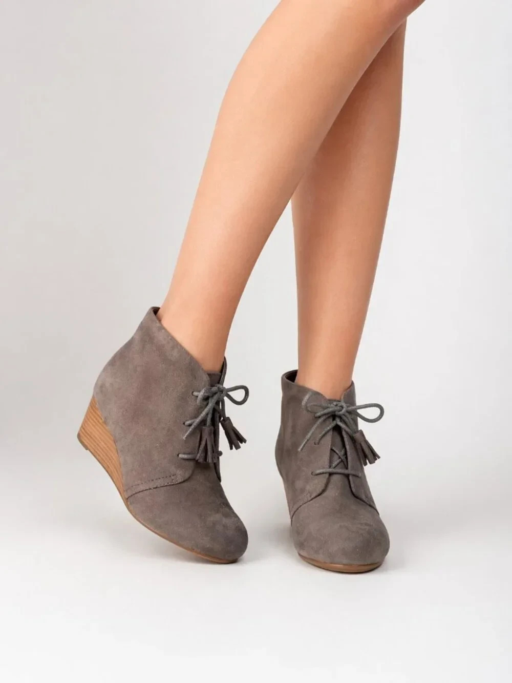 Dr. Scholl’s Women’s Dakota Taupe Suede Wedge Ankle Booties, 6