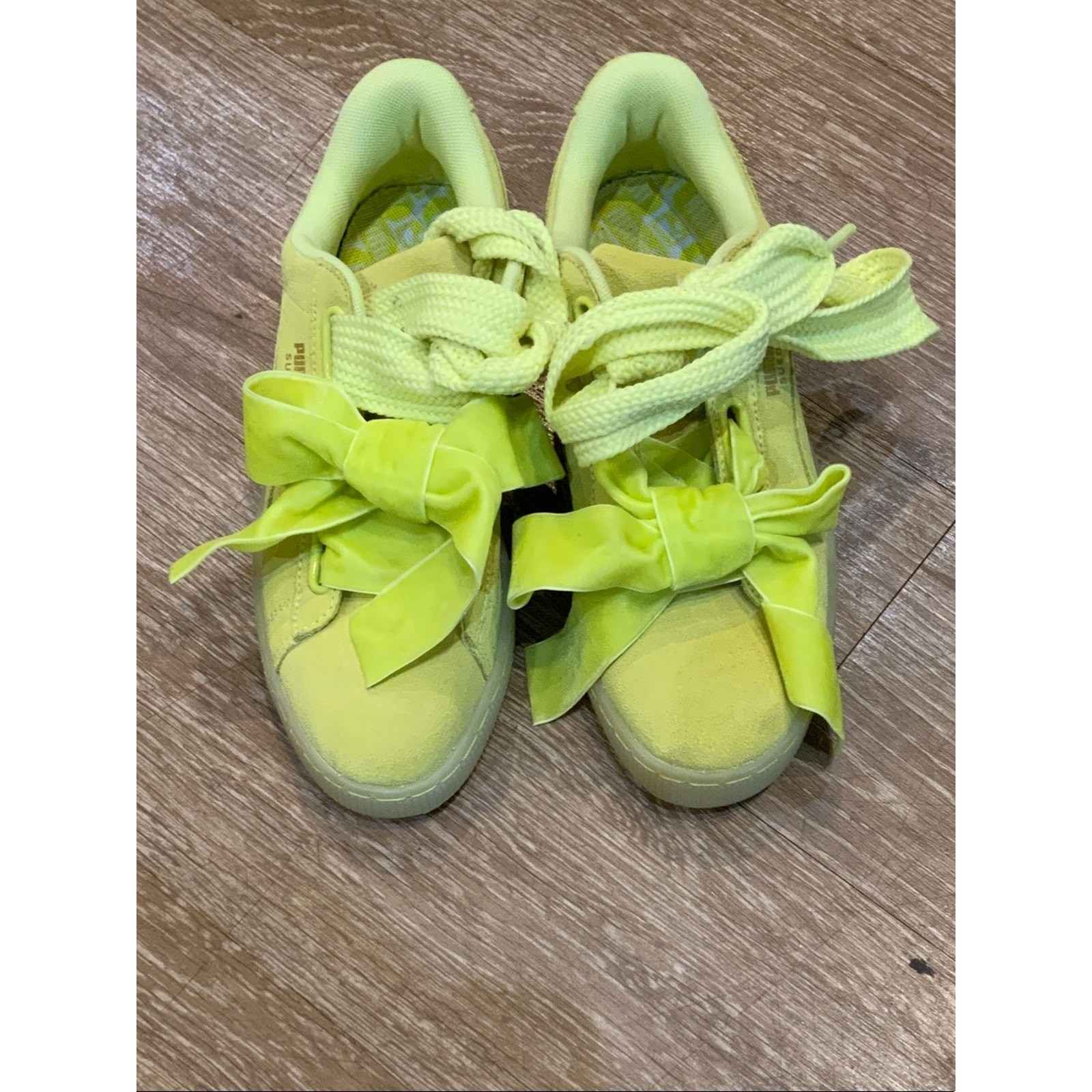 Puma Kids Neon Yellow Bow Lace-Up Sneakers