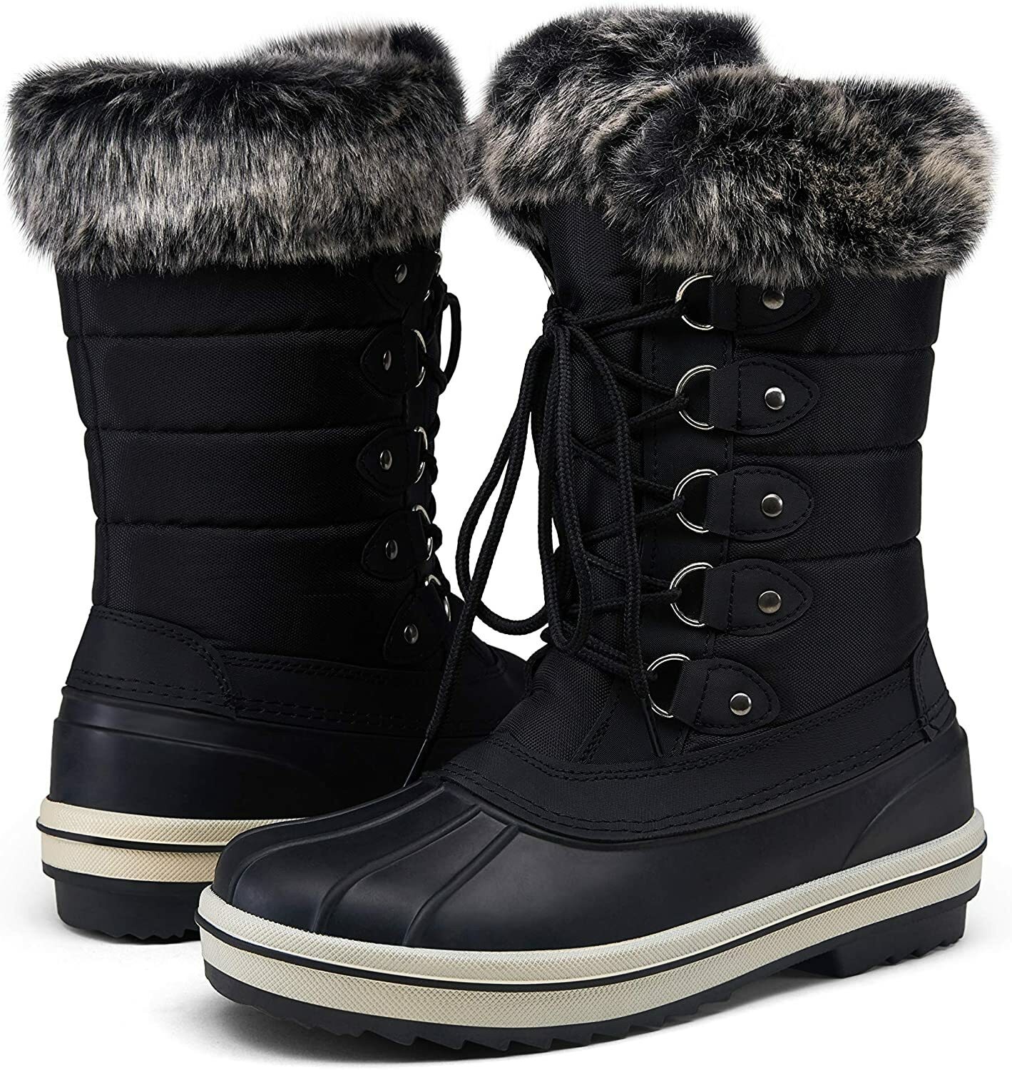 VEPOSE Women’s Waterproof Snow Boots Mid Calf Lace Up Fur Shoes SIZE 8
