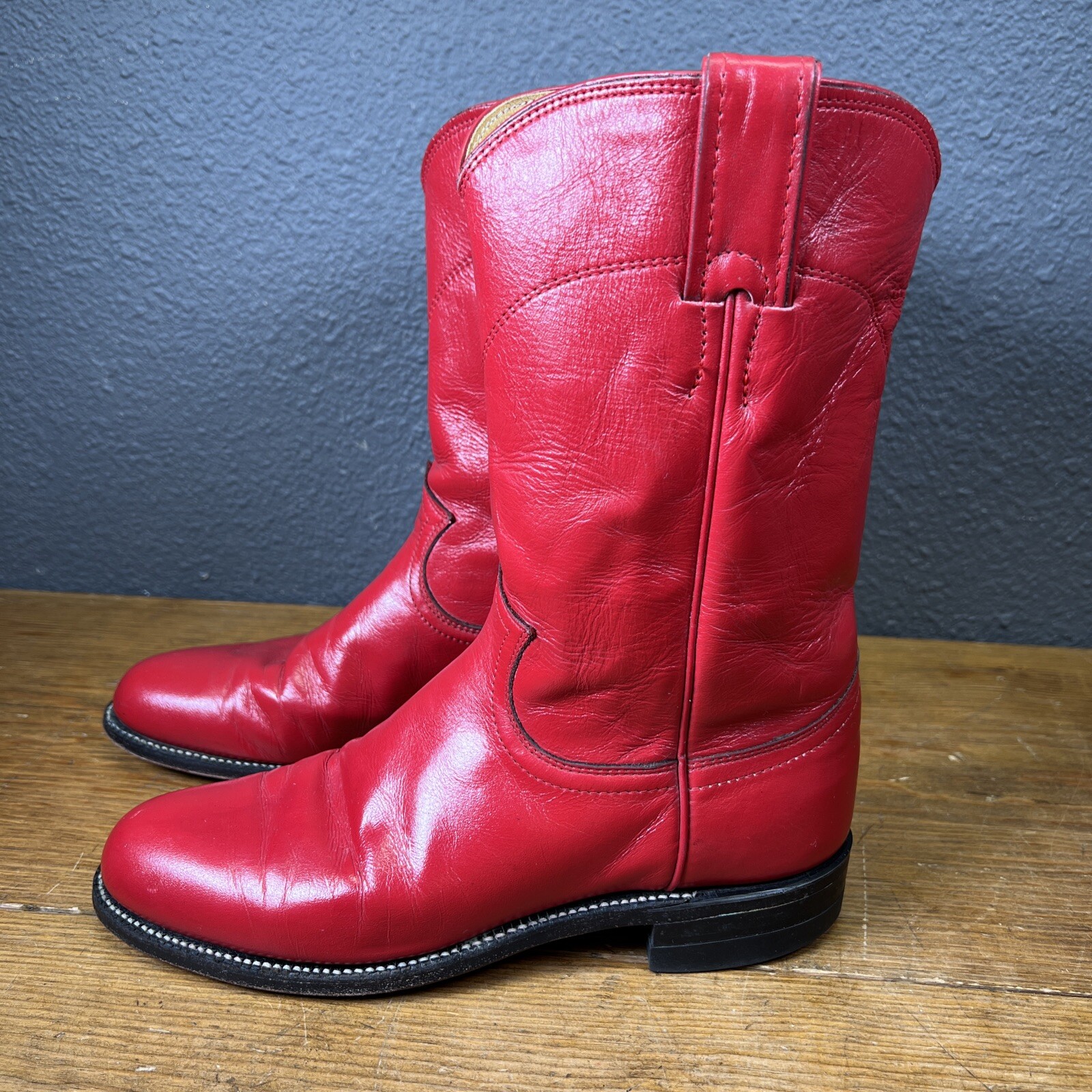 JUSTIN Western Boots 59794 3 Red Side Zip Women Sz 6 B Made In USA 90’s Vintage
