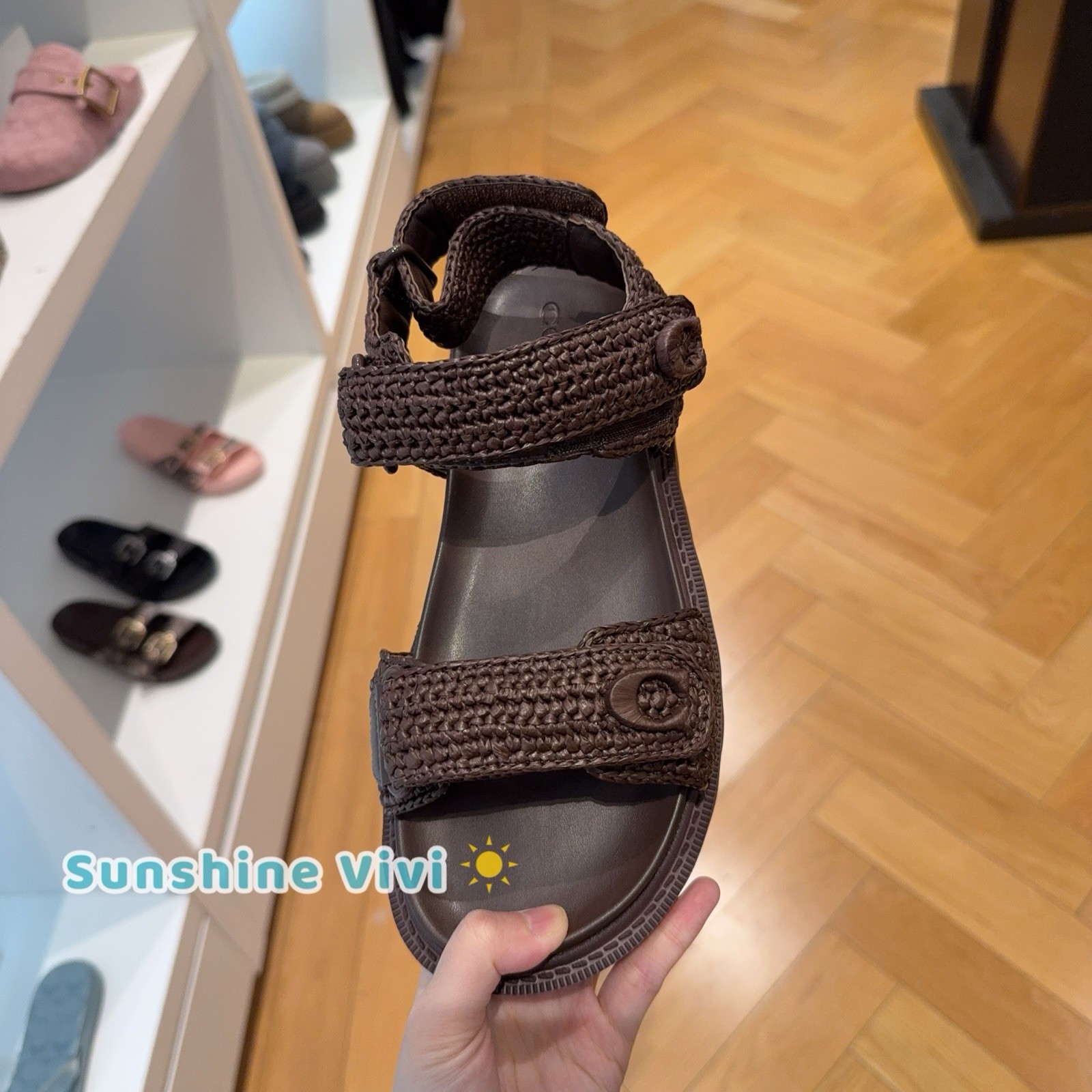 NEW COACH Women Brynn Raffia Sandal CEF37 man-made leather Maple choose Size