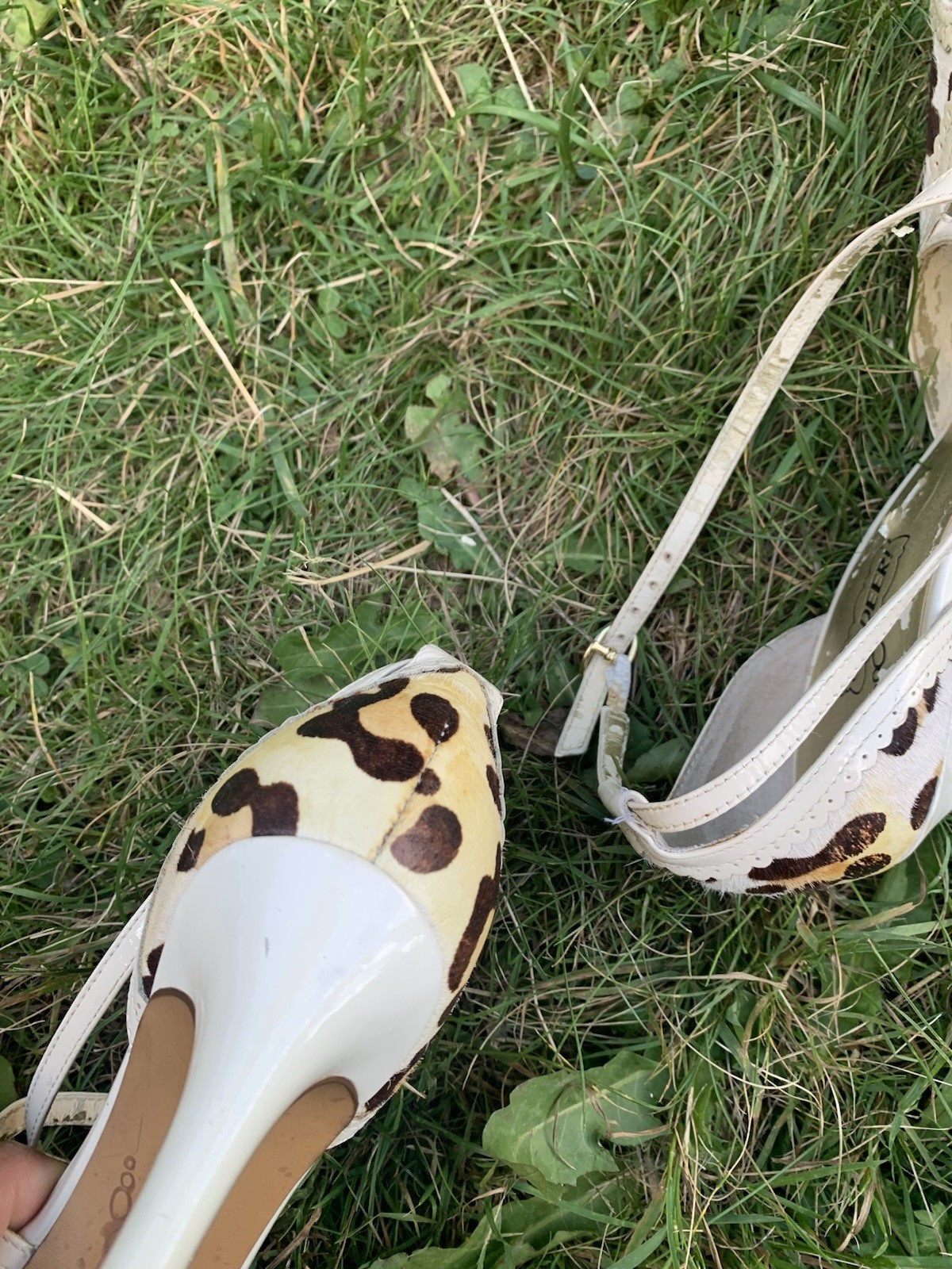 Oh…Deer! Women’s Ivory Brown Leather Animal Print Peep Toe Pumps 6