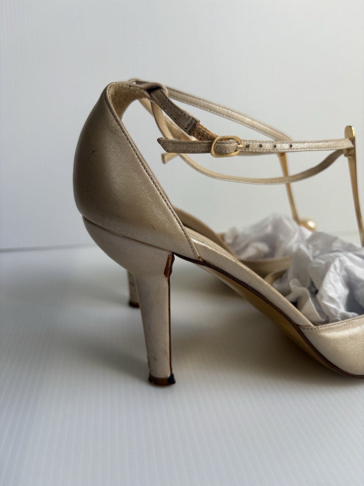 CHANEL CC LOGO FAUX PEARL STRAPS HEEL PUMPS 38.5 US 8-8.5 Two Tone