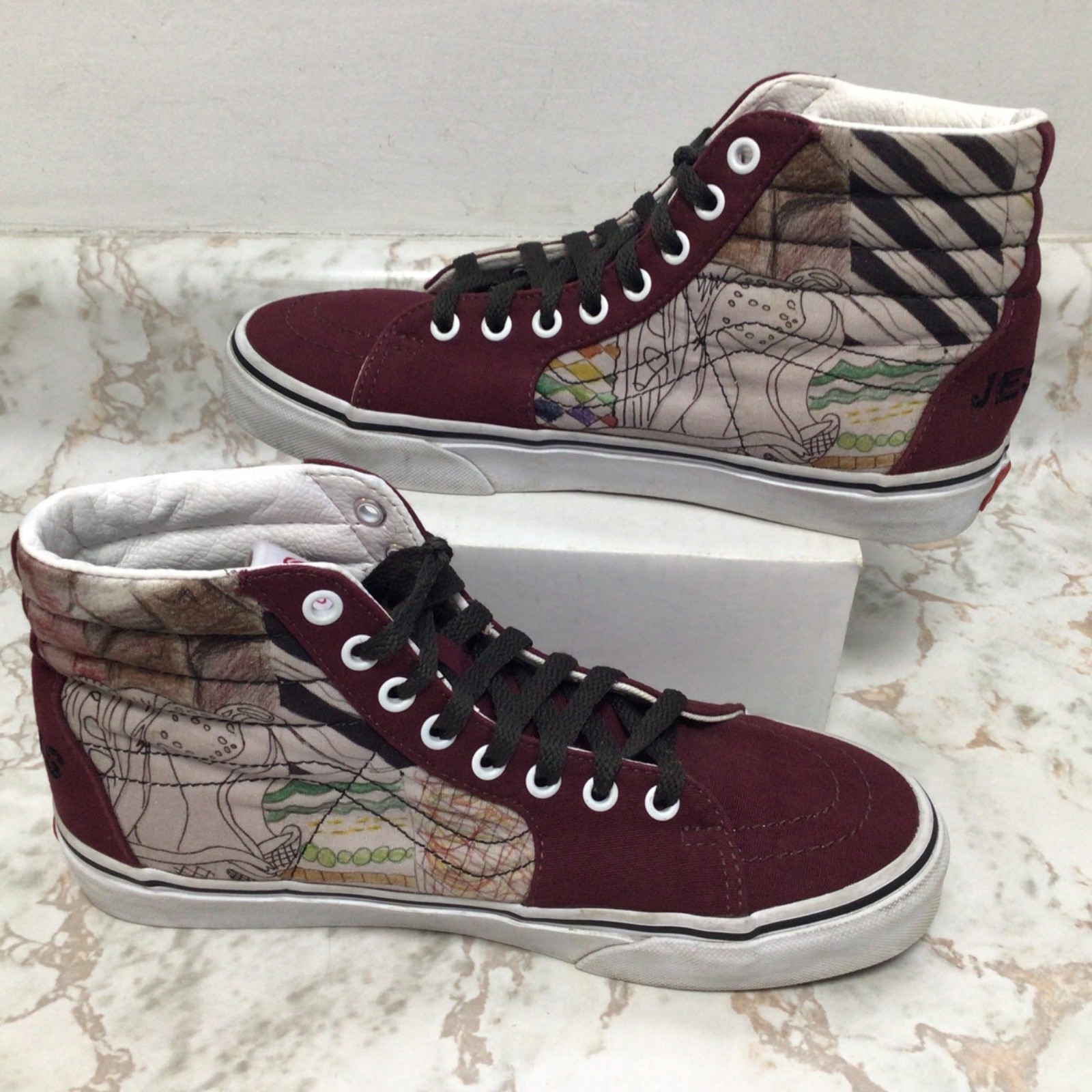 VANS Jesus Embroidered Burgundy High Top Sneakers Women’s Size 8.5 Art Graphics