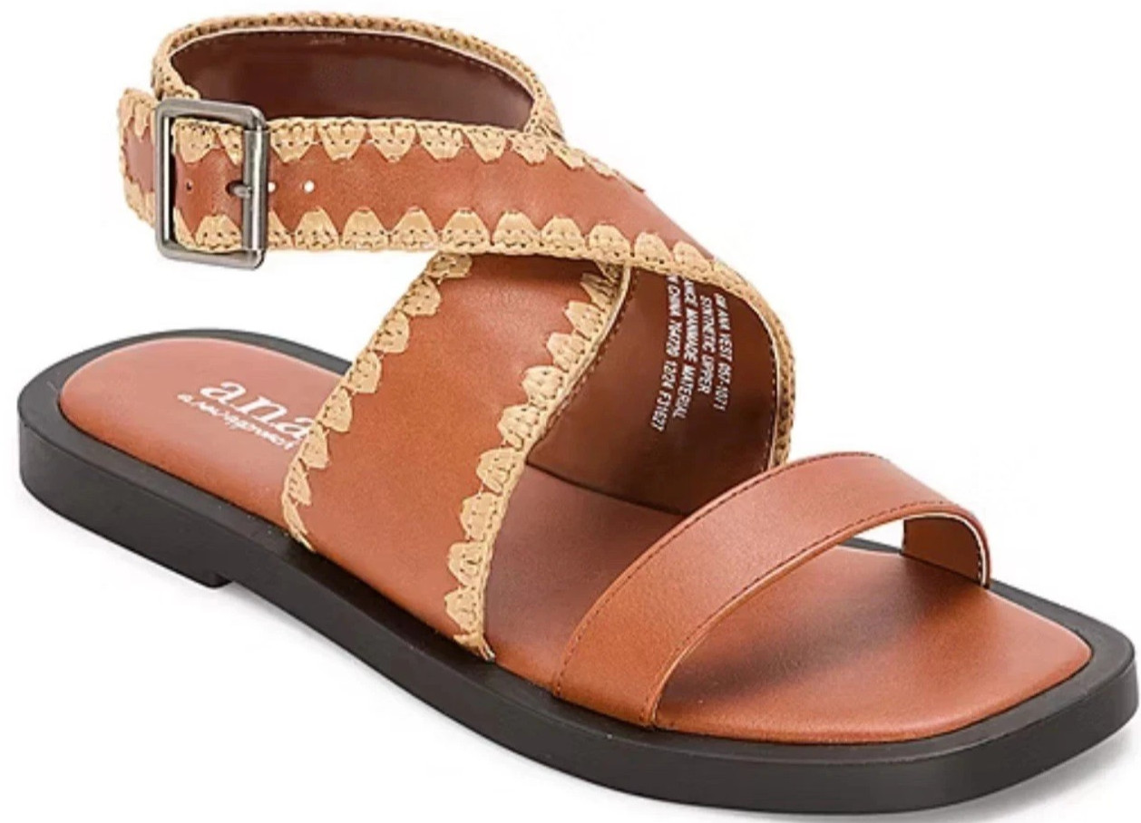 Ana Womens Size 6 Sandals Vest Cognac Crisscross Strappy Embroidered Shoes New