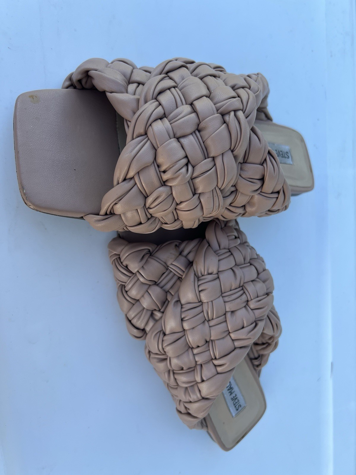Steve Madden Women’s Beige Braided Woven Slide Sandals Faux Leather Size 7