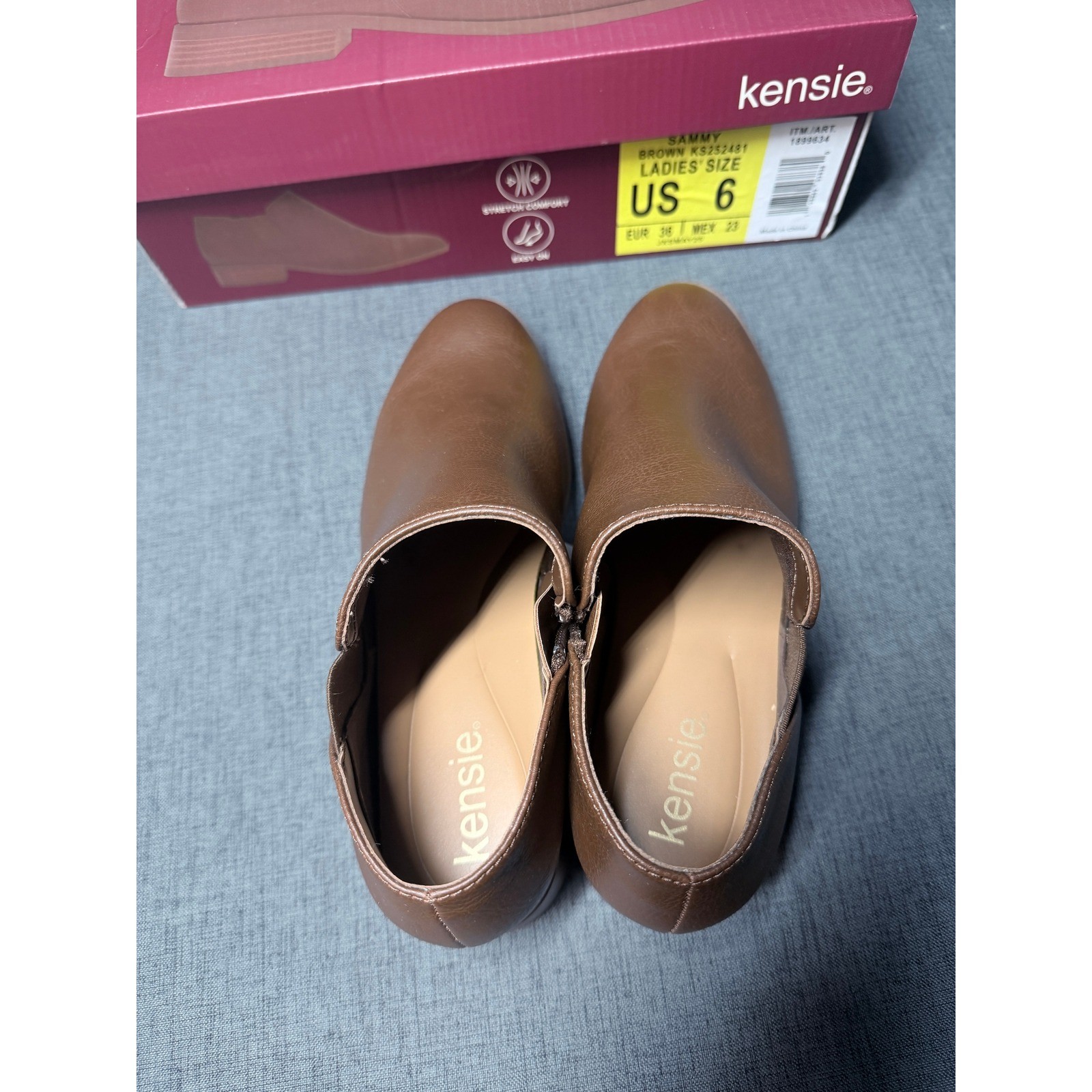 Kensie Sammy Brown Ankle Booties Side Zip Low Block Heel Shoes Womens 6 NEW