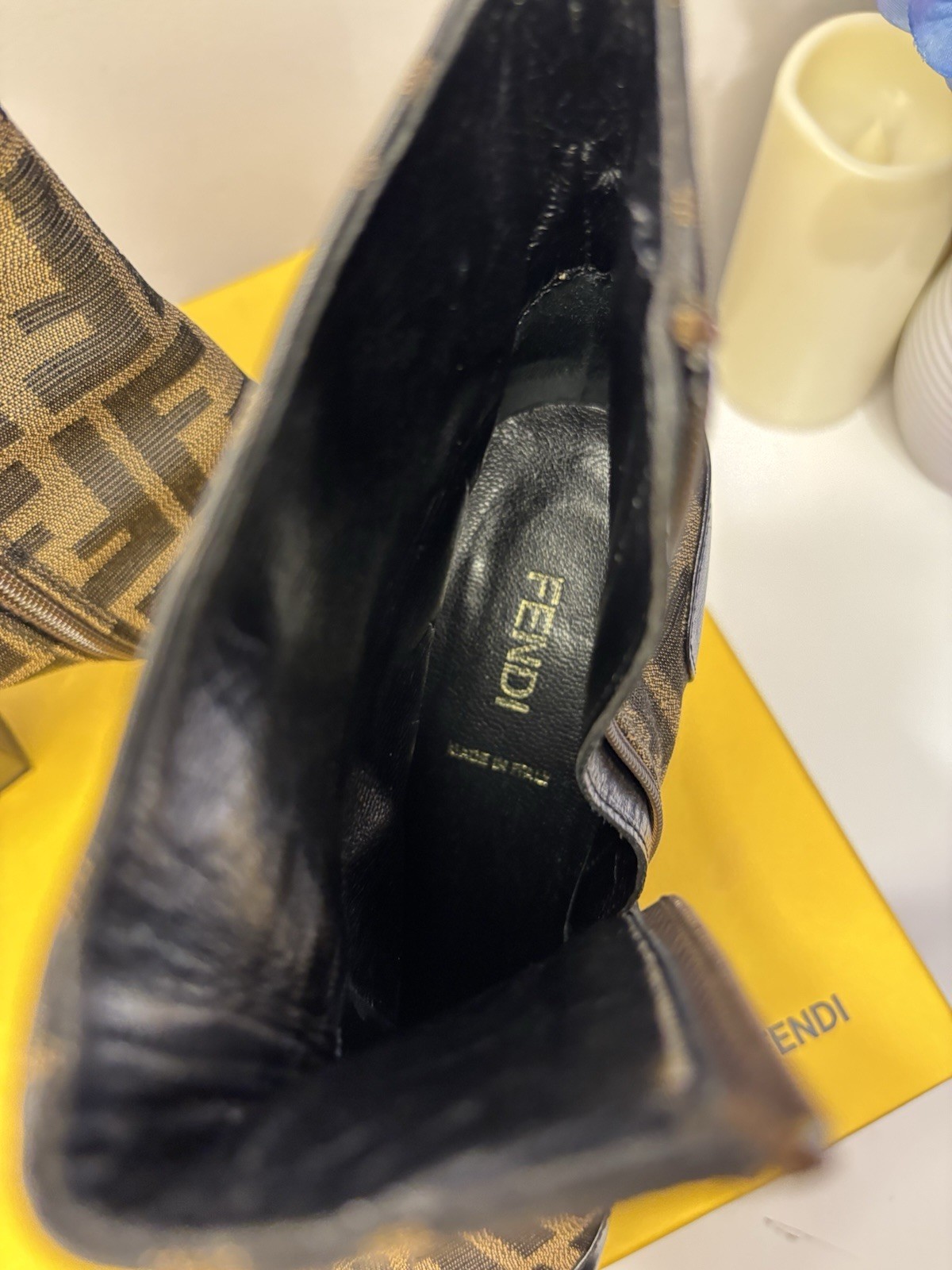 Fendi Zucca Canvas Platform Ankle Booties/ Size37.5