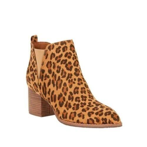 Melrose Ave Slip-On Bootie Women’s US 6.5 Brown Leopard Block Heel Suede Upper