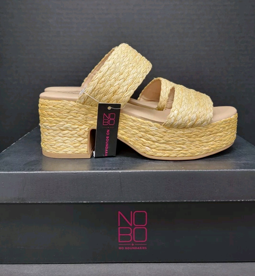No Boundaries Women’s Raffia Double Band Platform Sandals Multi-Size Slip On NEW
