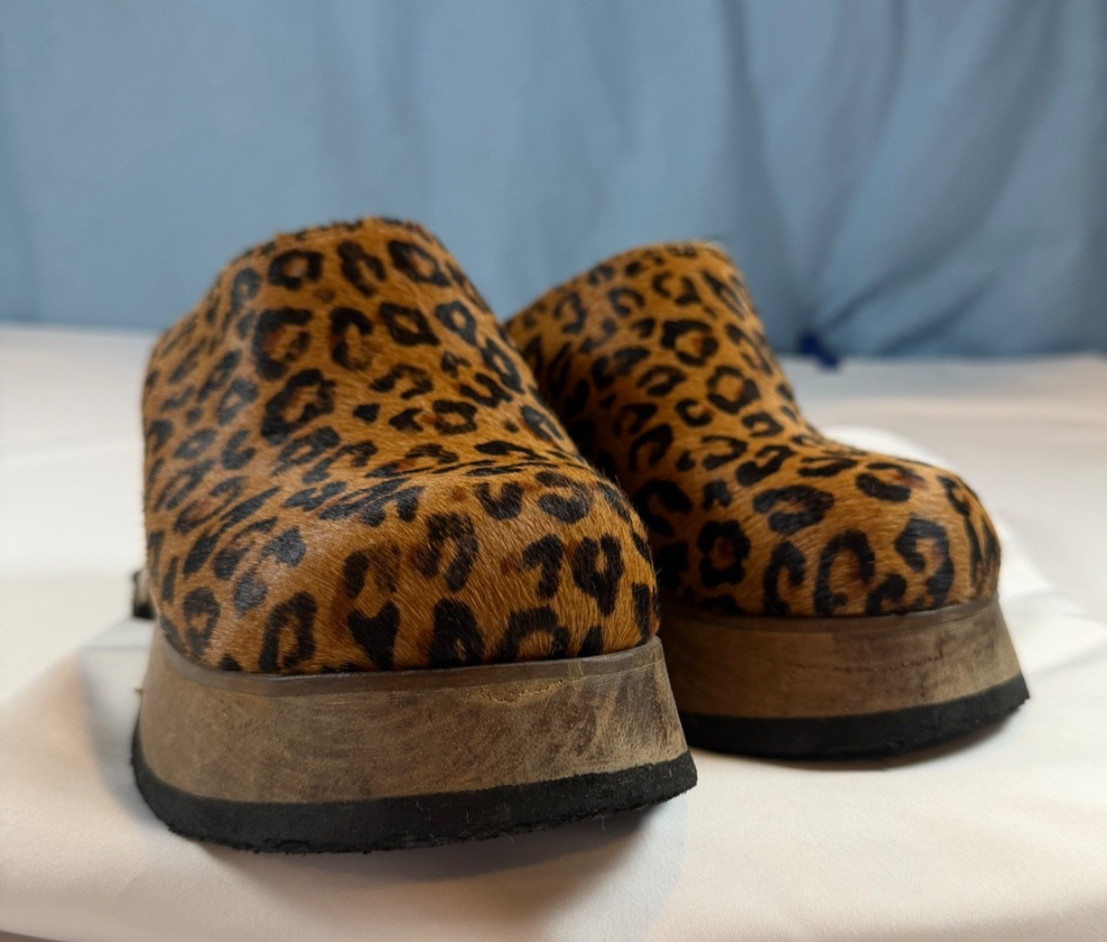 Womens 9 Bongo Leopard Platform Clog Mules Wood Slip On Shoes Y2K Vintage Rare