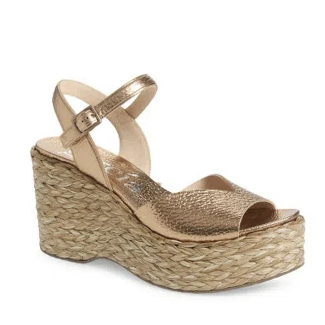 New $695 Pedro Garcia Doina 04 Ankle Strap Platform Sandal Cava Cervo Lame 7.5