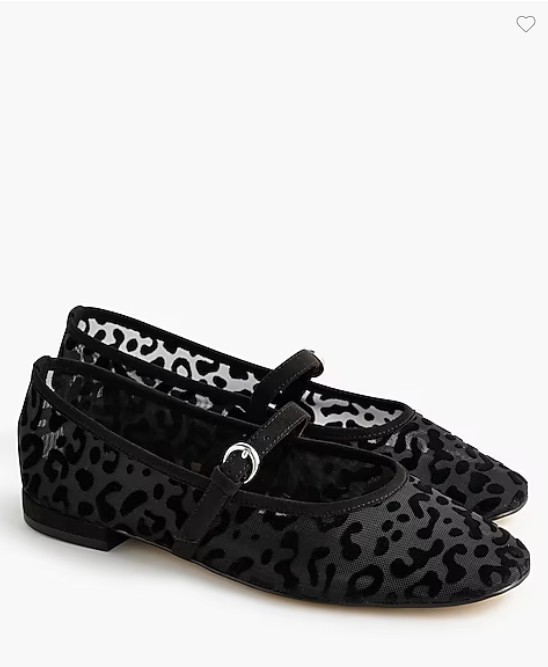 New J Crew Leopard Mesh Mary Jane Flat Black 6 6.5 7 7.5 8 8.5 9 Rubber Sole