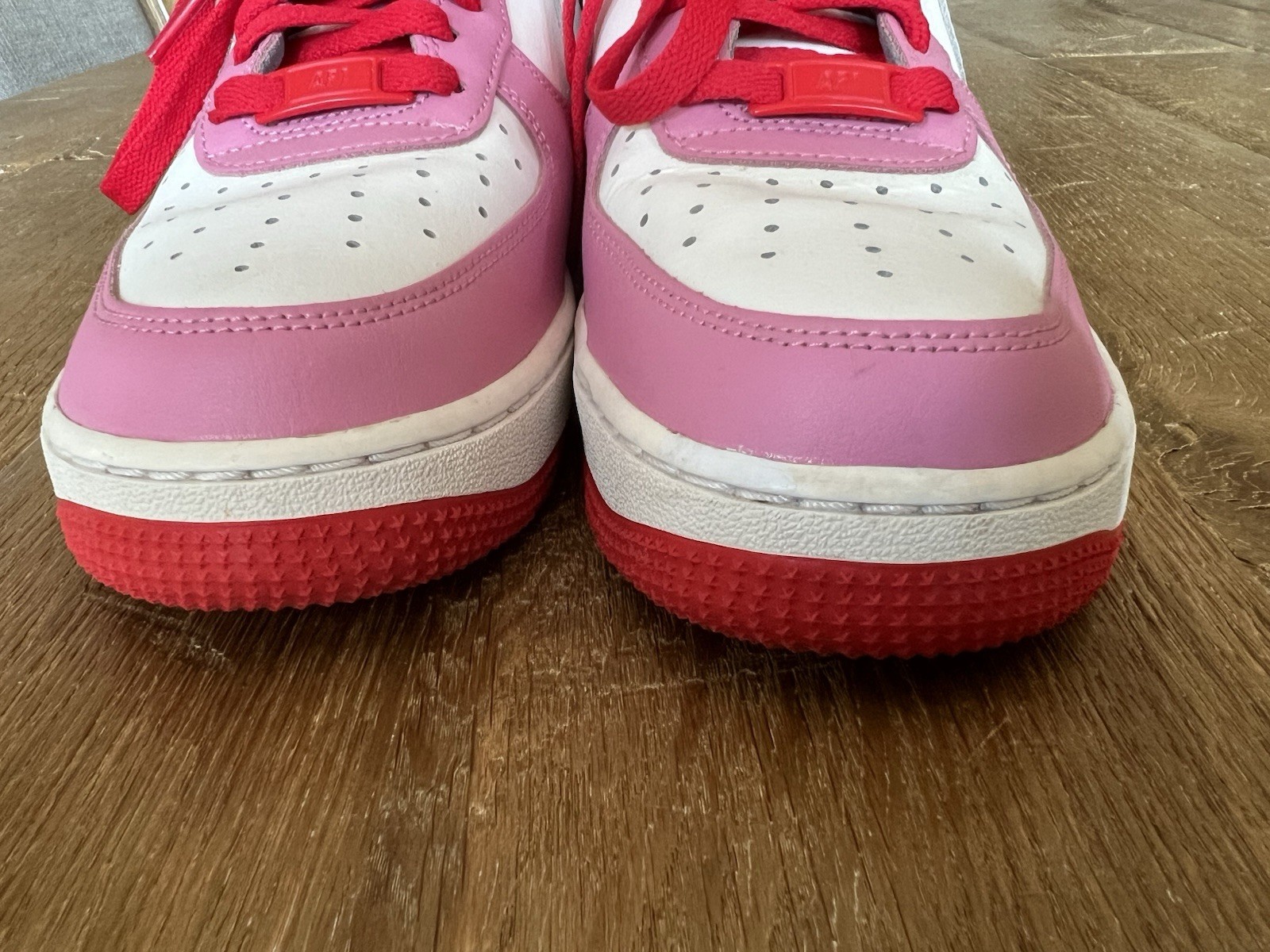 Custom Nike ladies Air Force 1 Sneakers in White, Pink & Red Sz 8