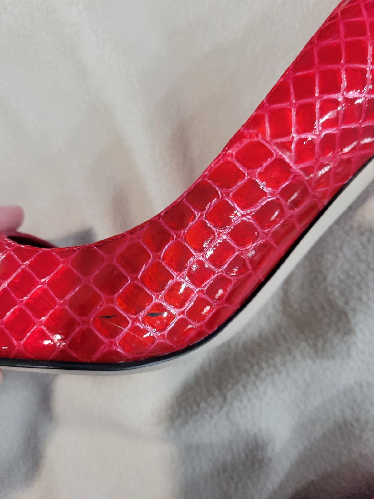 Enzo Angiolini Women’s Red Leather Reptile Open Toe Pump Stiletto US 7.5 M