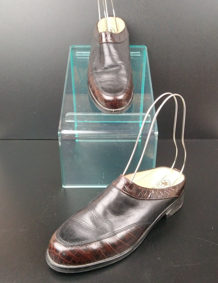 Ariat ATS Apron Toe Mules Leather Black Brown Croc Trim Women’s Size 7.5