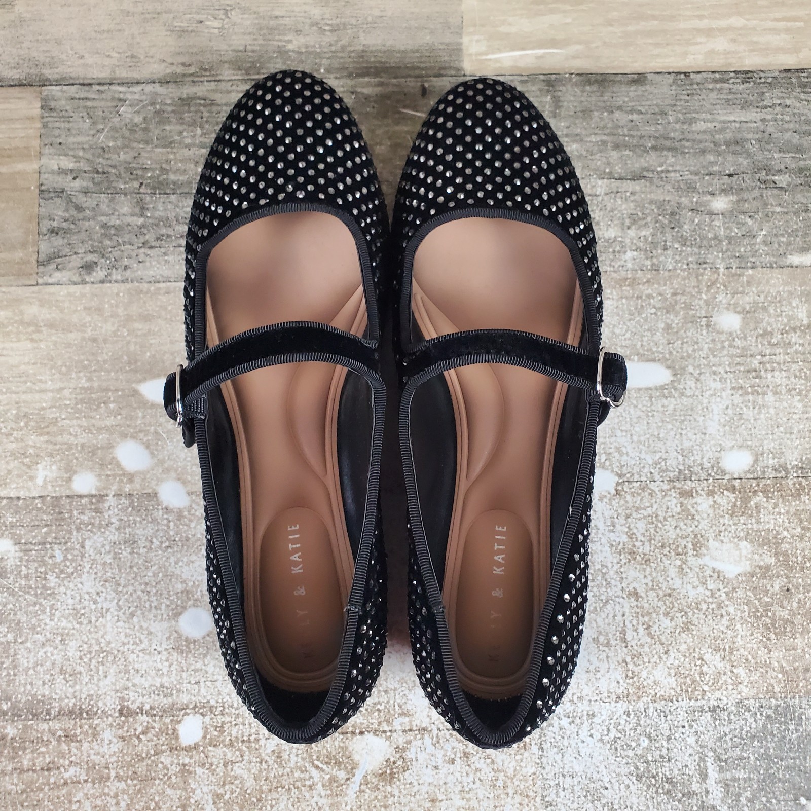 Kelly & Katie Lisara Womens Mary Jane Sz 6 M Comfort Black Velvet Slip On Shoes
