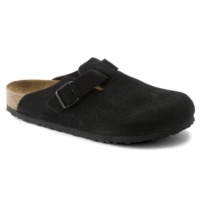 BIRKENSTOCK Boston Soft Footbed Suede Leather Black Unisex Clog Shoes