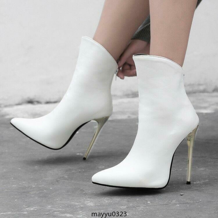 Womens Ankle Boots High Stilletto Heel Zip Pointy Toe Shoes Clubwear Oversize
