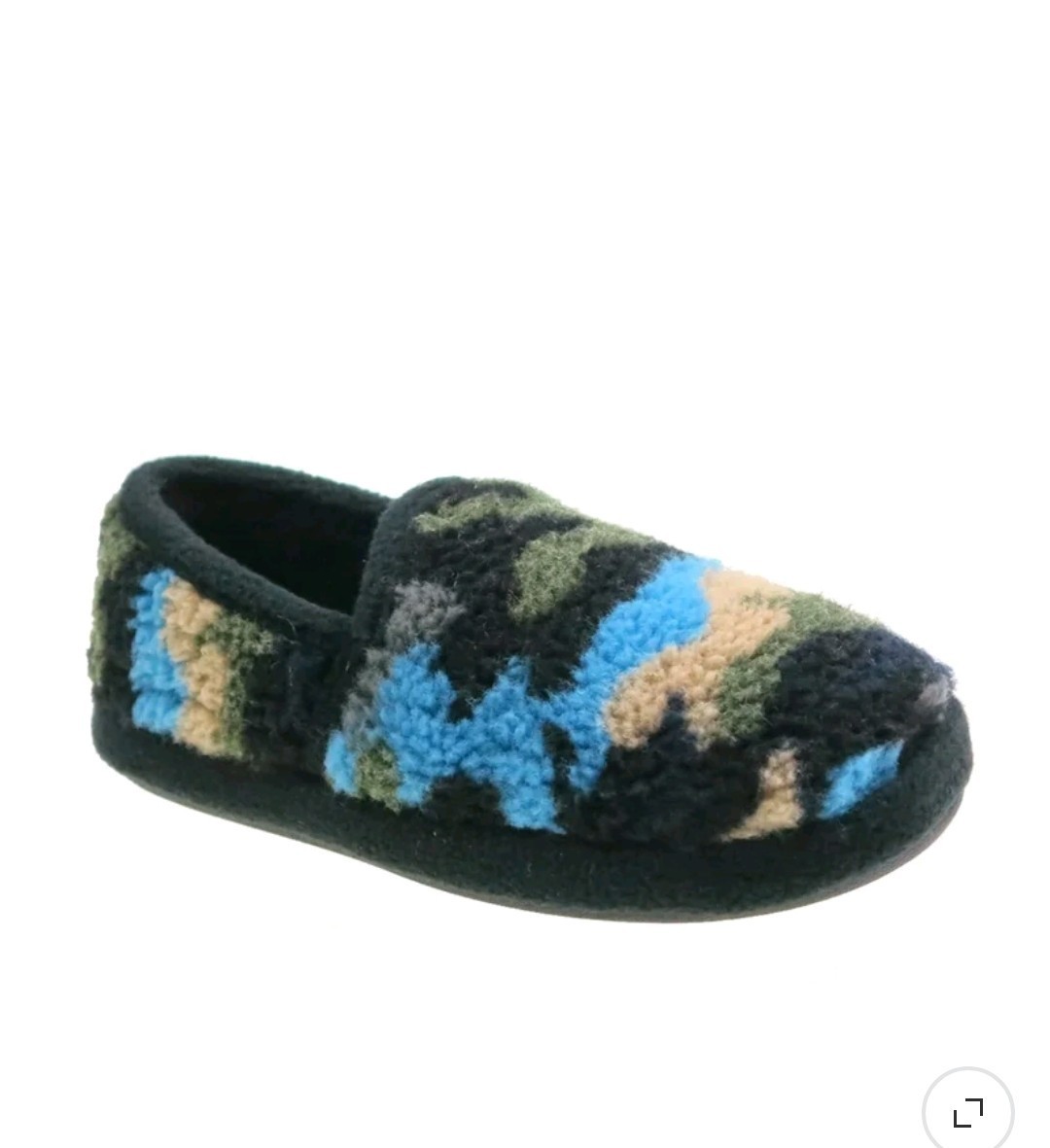 Camo Fleece Slippers Cozy Plush House Shoes Size KIDS 7-8 Blue Green Soft NEW