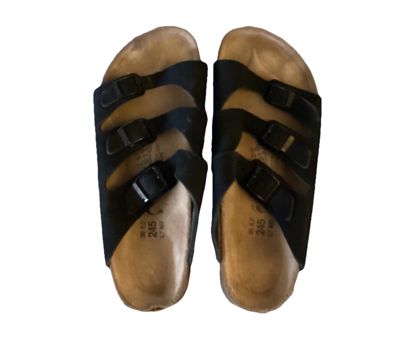 Birkenstock Birkies Sandals Size 7 Medium Black Suede With Brown Footbed