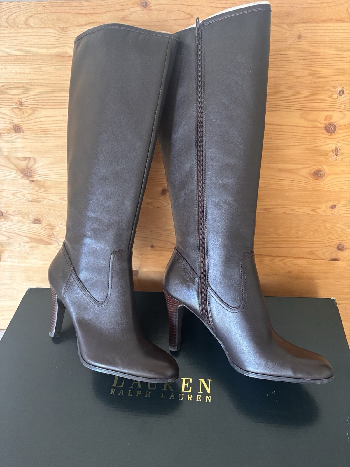 Ralph Lauren Women’s Bryce calf boots Heels Dark Brown New In Box Size 8.5 B