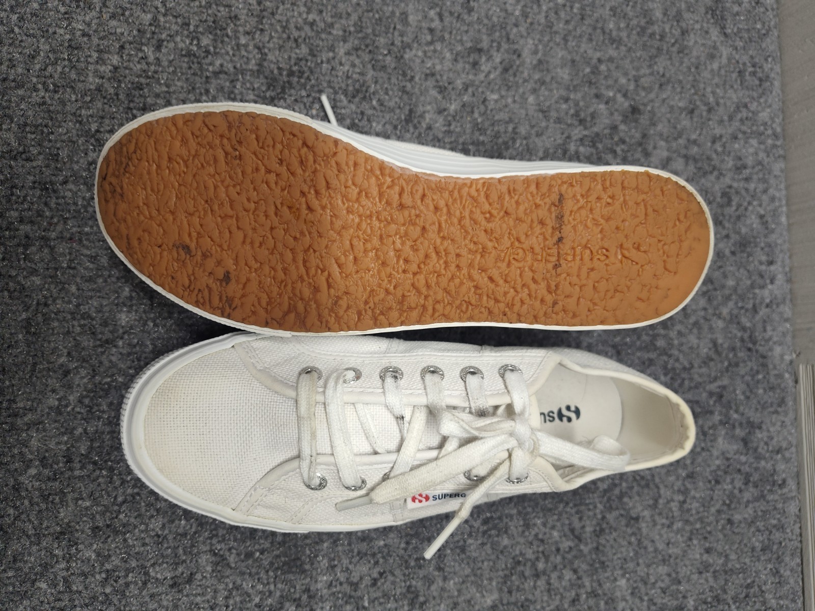 Susperga Women Platform Sneakers 39 White Lace Up Thick Rubber Sole Logo Outdoor