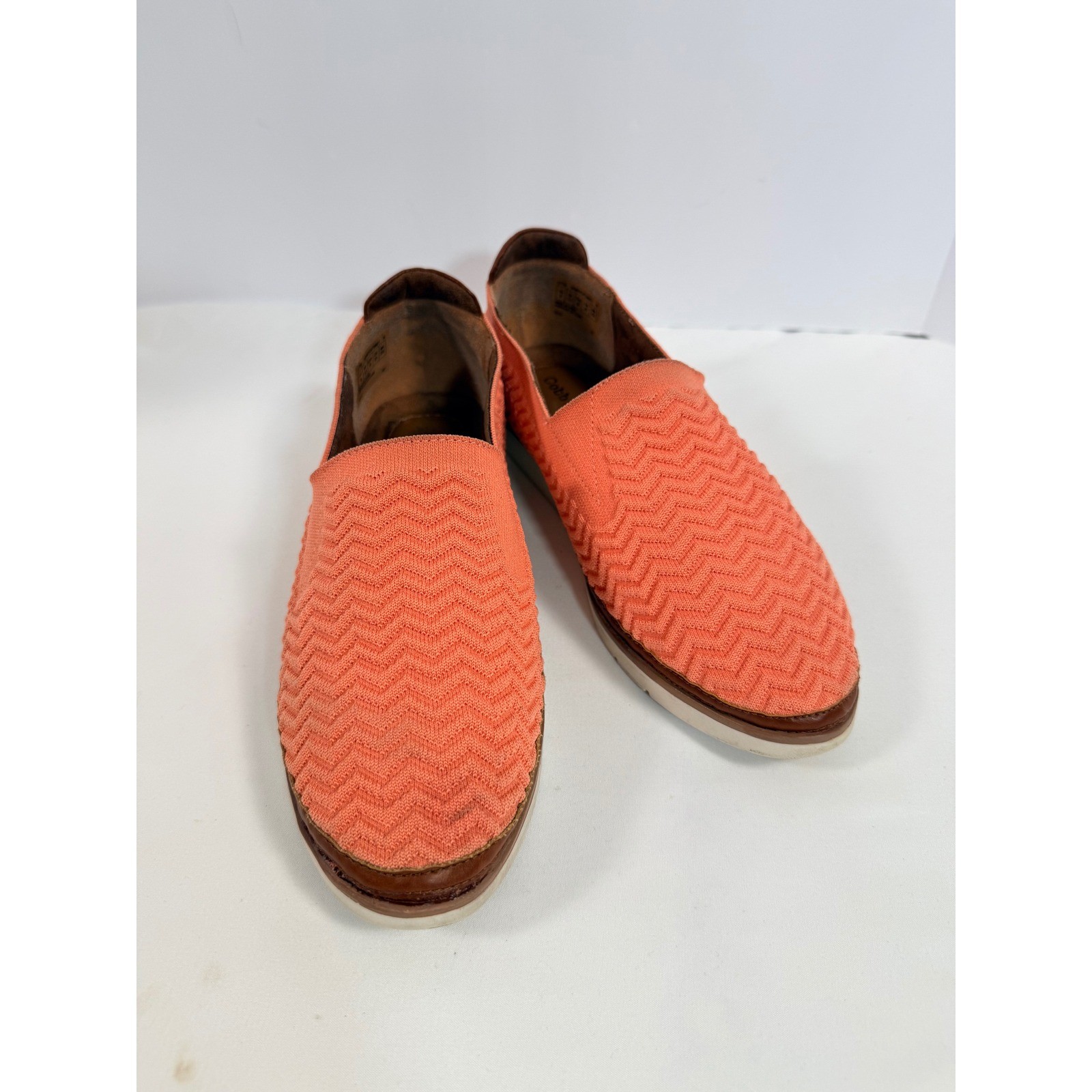 Cobb Hill Camryn Coral Orange Knit Chevron Slip On Loafers Womens 8 CI7750