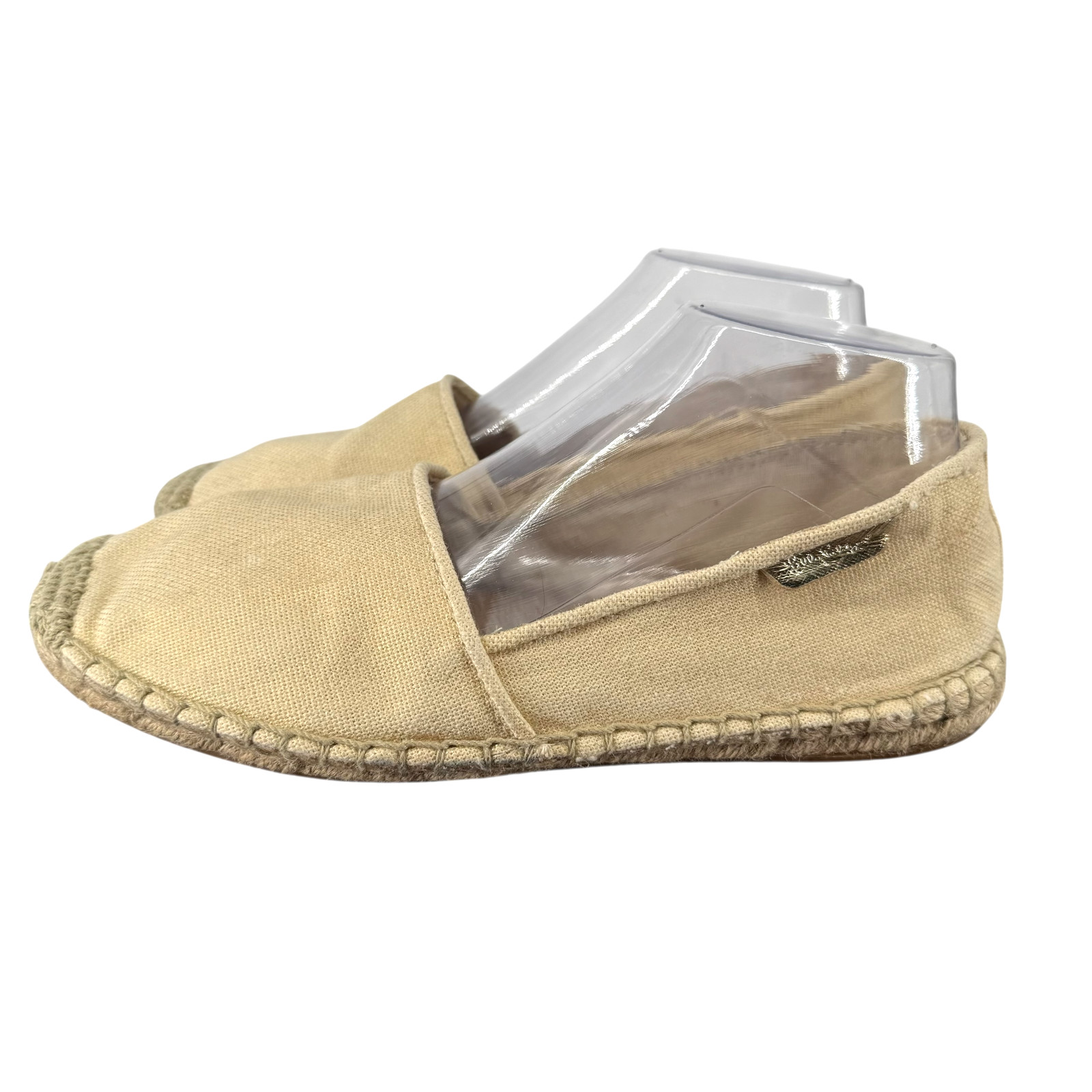 Lilly Pulitzer Lia Espadrille Flats 10 Beige Gold Canvas Slip On Round Toe Jute