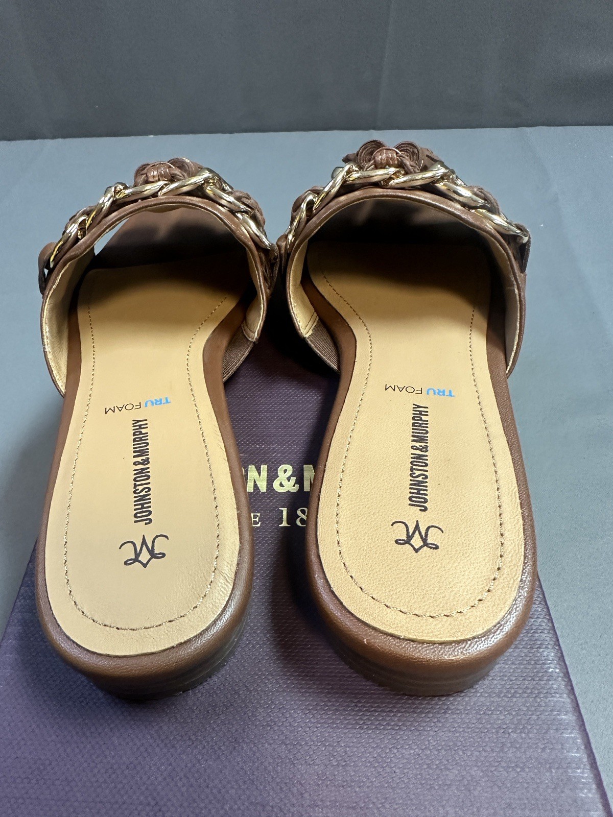 New Johnston & Murphy LILLY Chain Slide Sandals In Cognac Glove – Women’s 6.5M