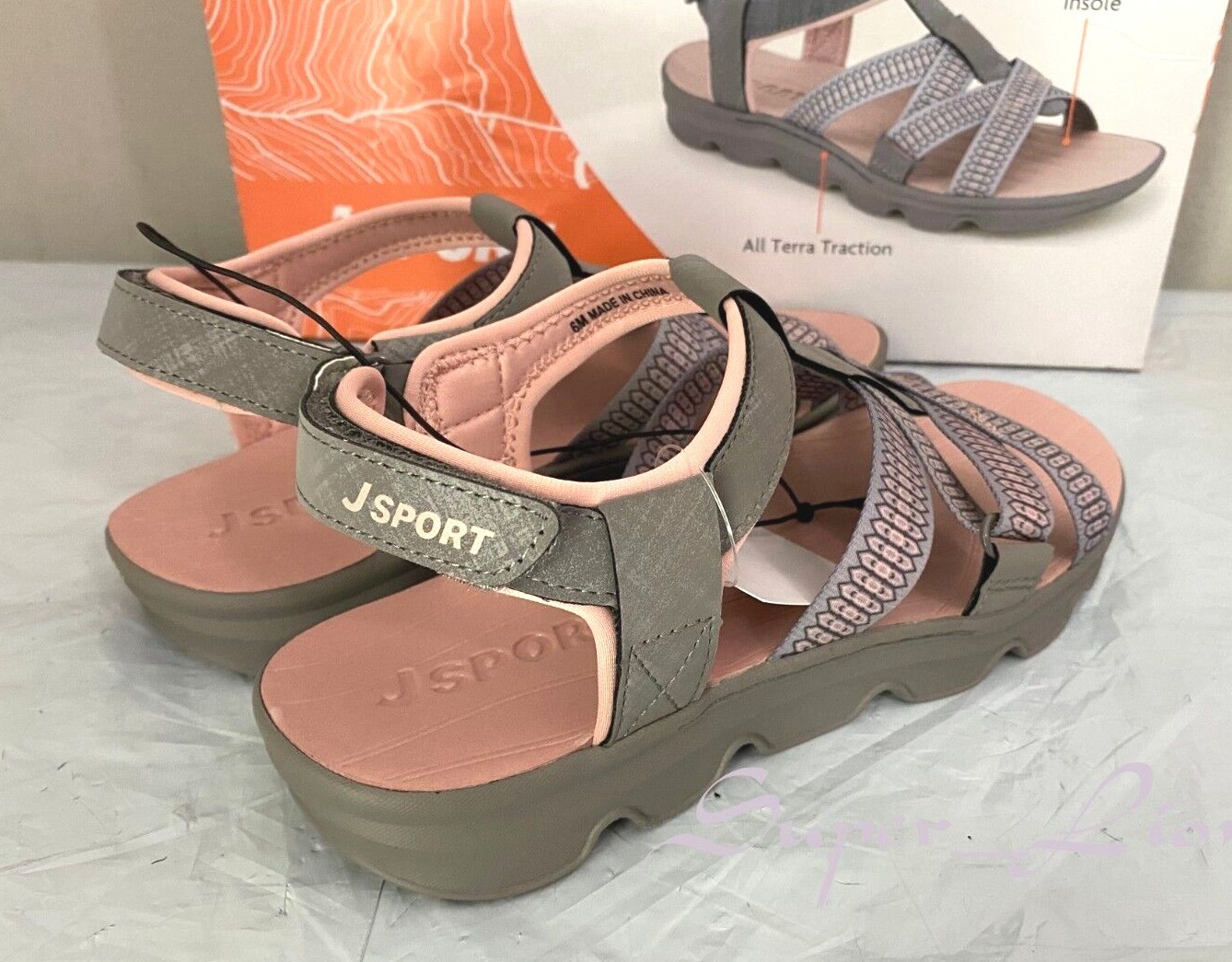 NEW JSport Women’s KAIA Adjustable Strap Sports Sandal – PICK SIZE – Grey/Pink