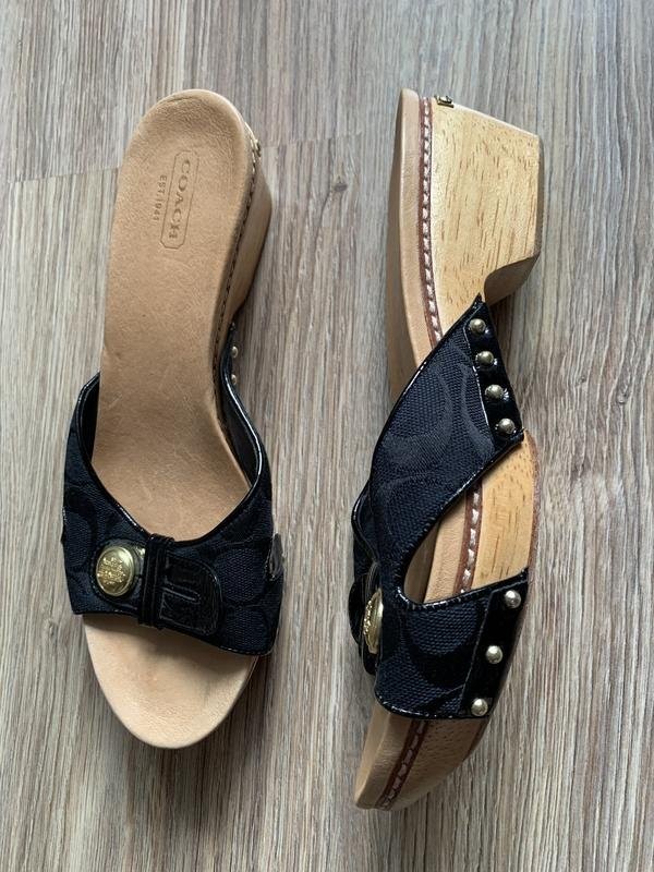 Women Coach Sabots Black Leather 38