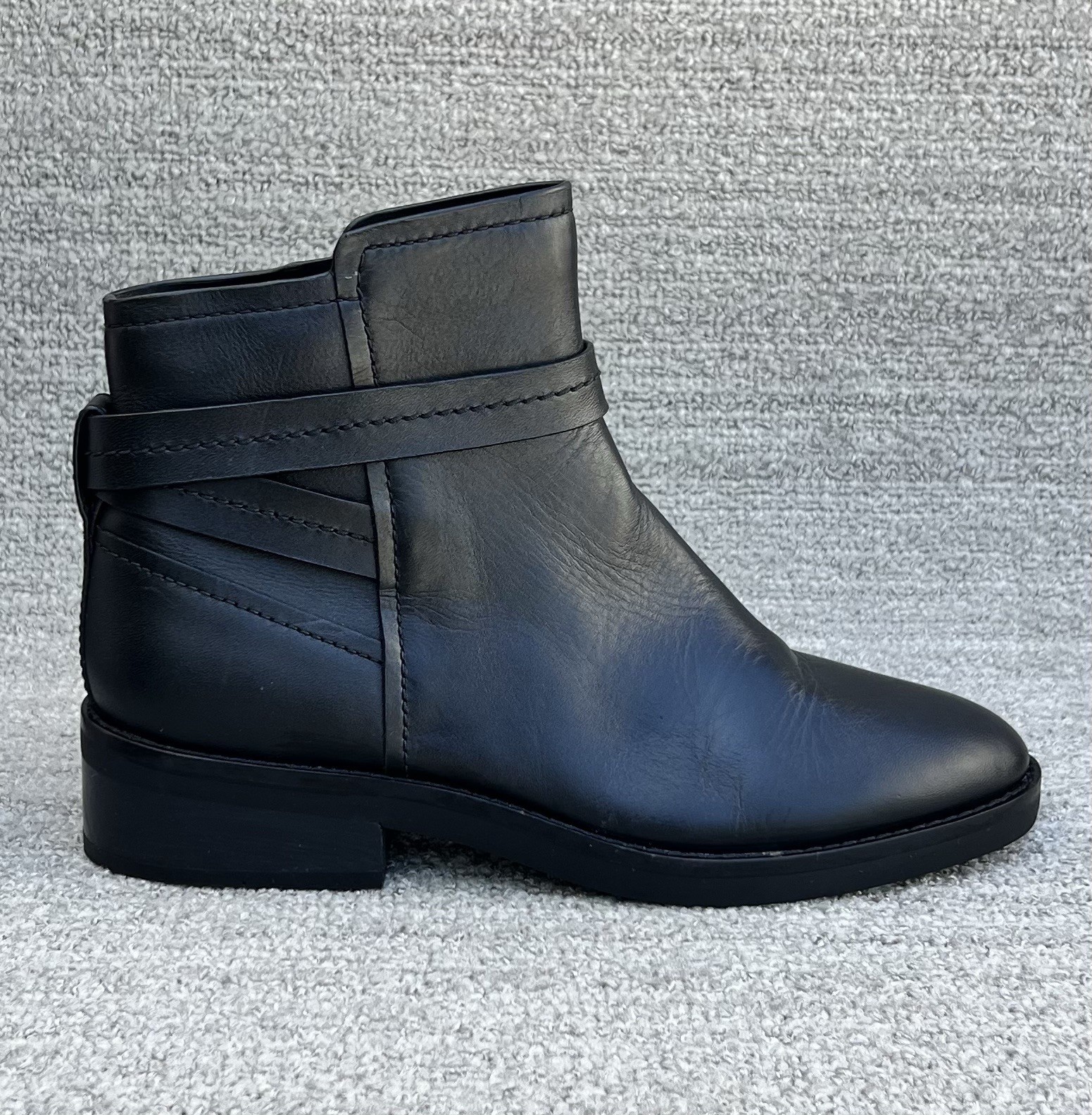 COLE HAAN Rosalyn Waterproof Ankle Strap Side Zip Black Leather Boots Women’s 7
