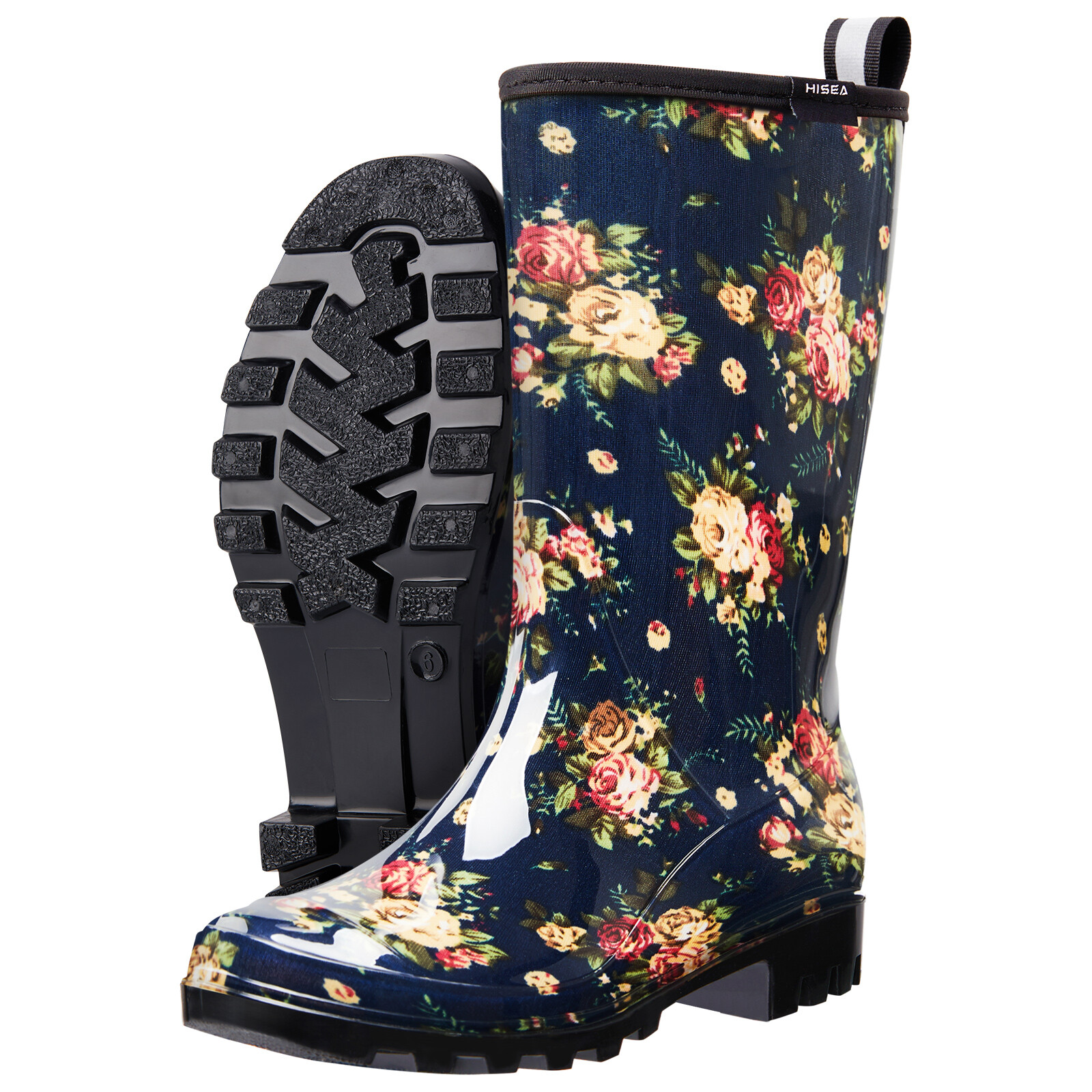 HISEA Women’s Printed Rain Boots Mid-Calf Waterproof Garden Boots Glossy Wellies