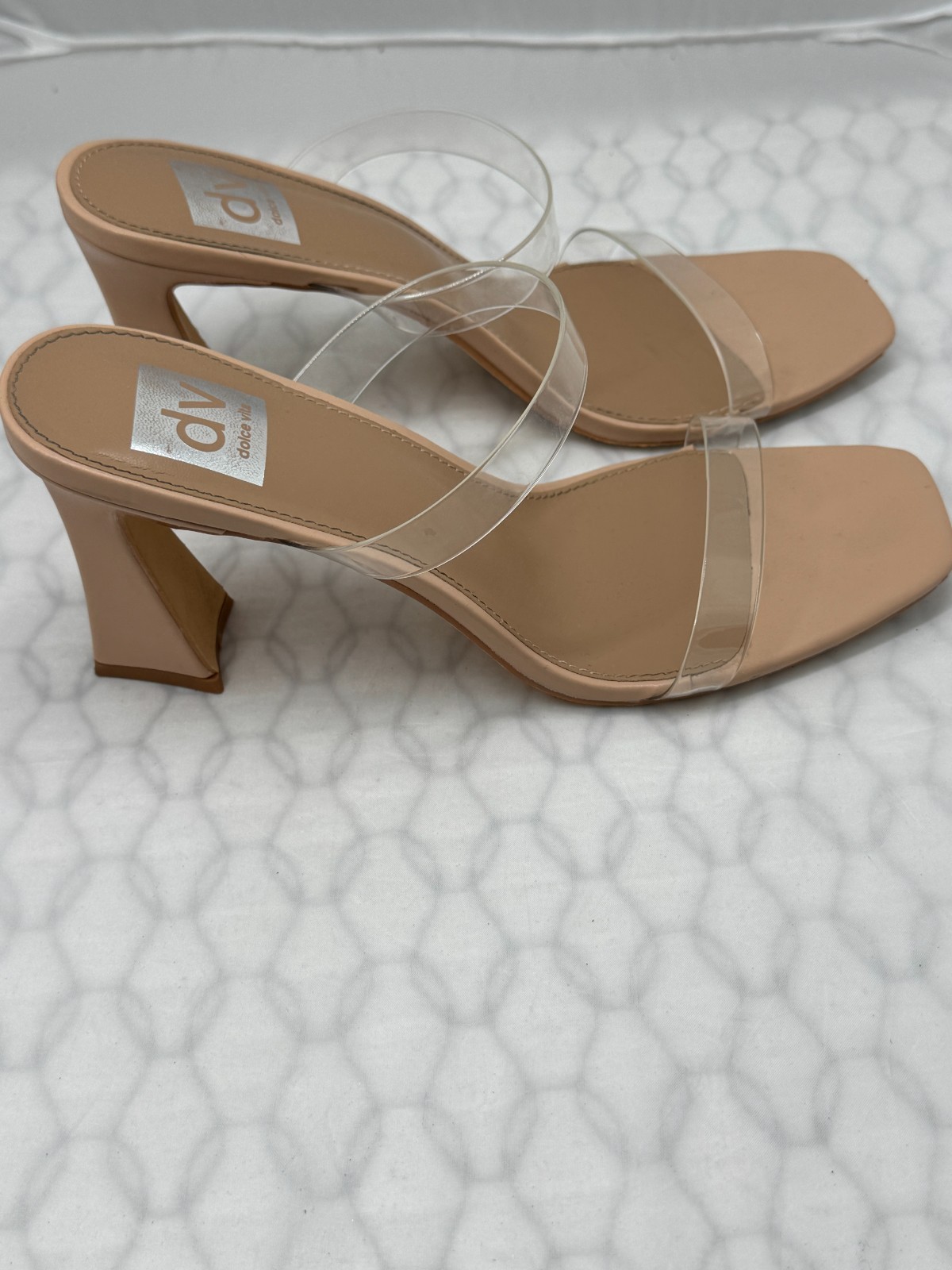 Dolce Vita Yorke Mule Womens US 9 Nude Clear Strap Block Heel Slip On Shoes