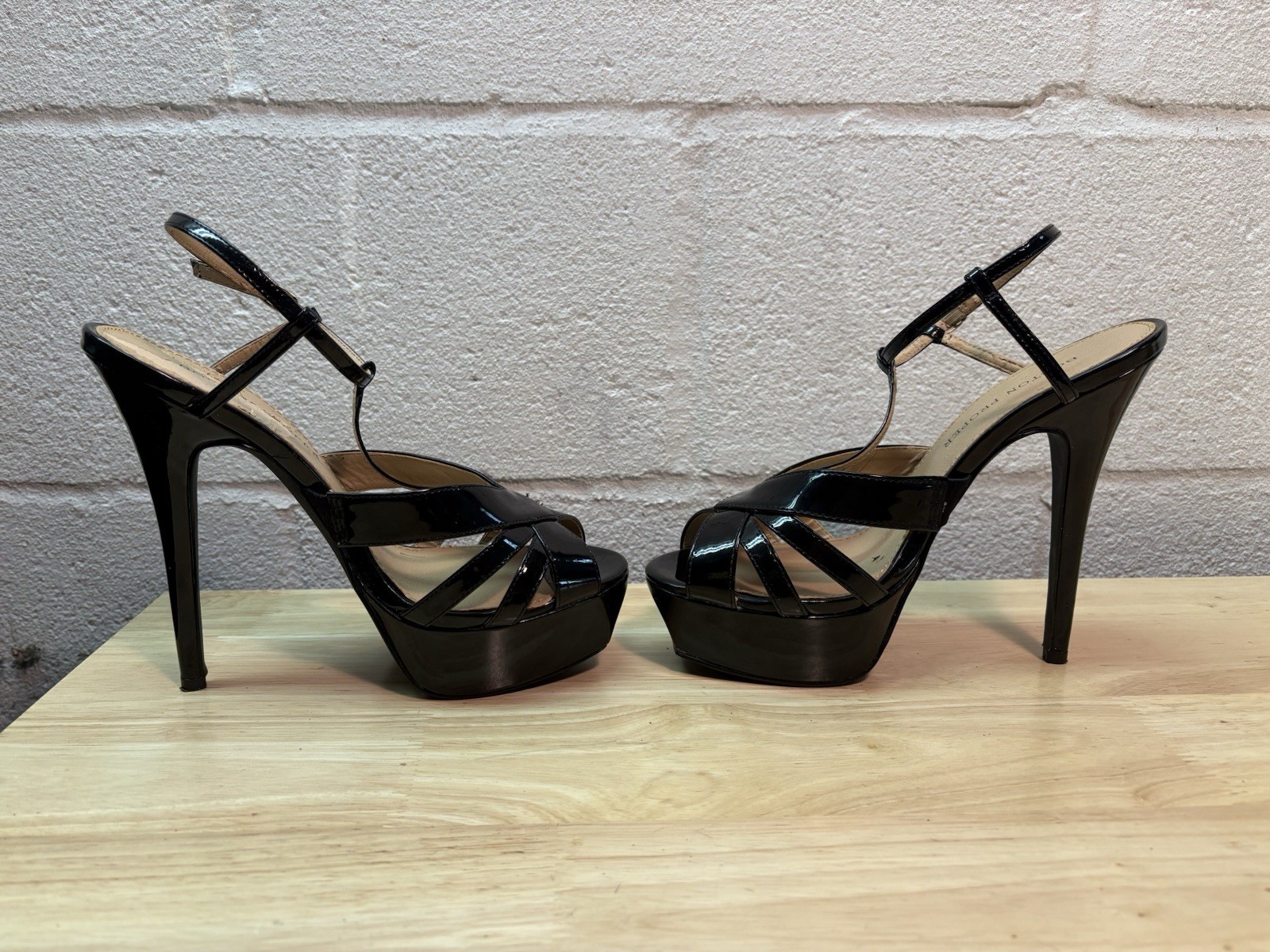 Boston Proper Women’s Black Patent Platform Ankle Strap Buckle Heels Size 8M