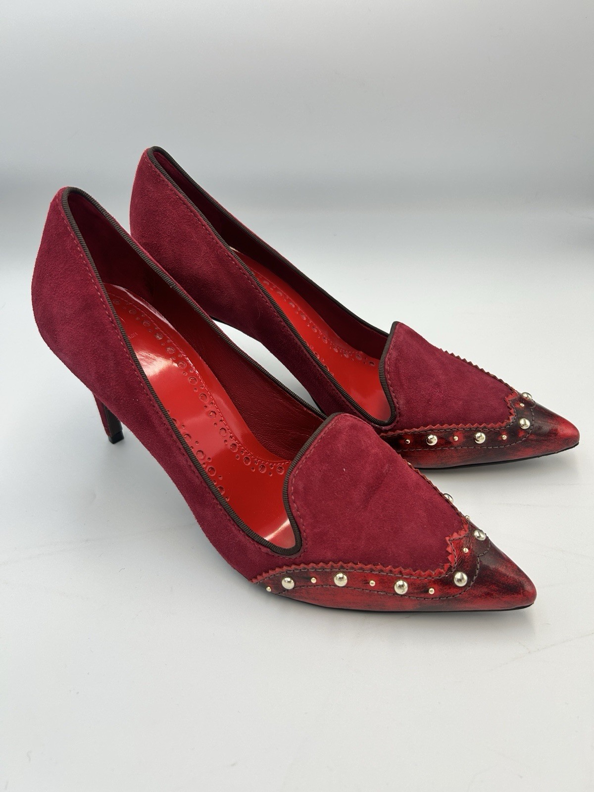 TORY BURCH Fuschia/Red Monroe Suede Patent Leather Pumps 9 Stunning Pre-loved
