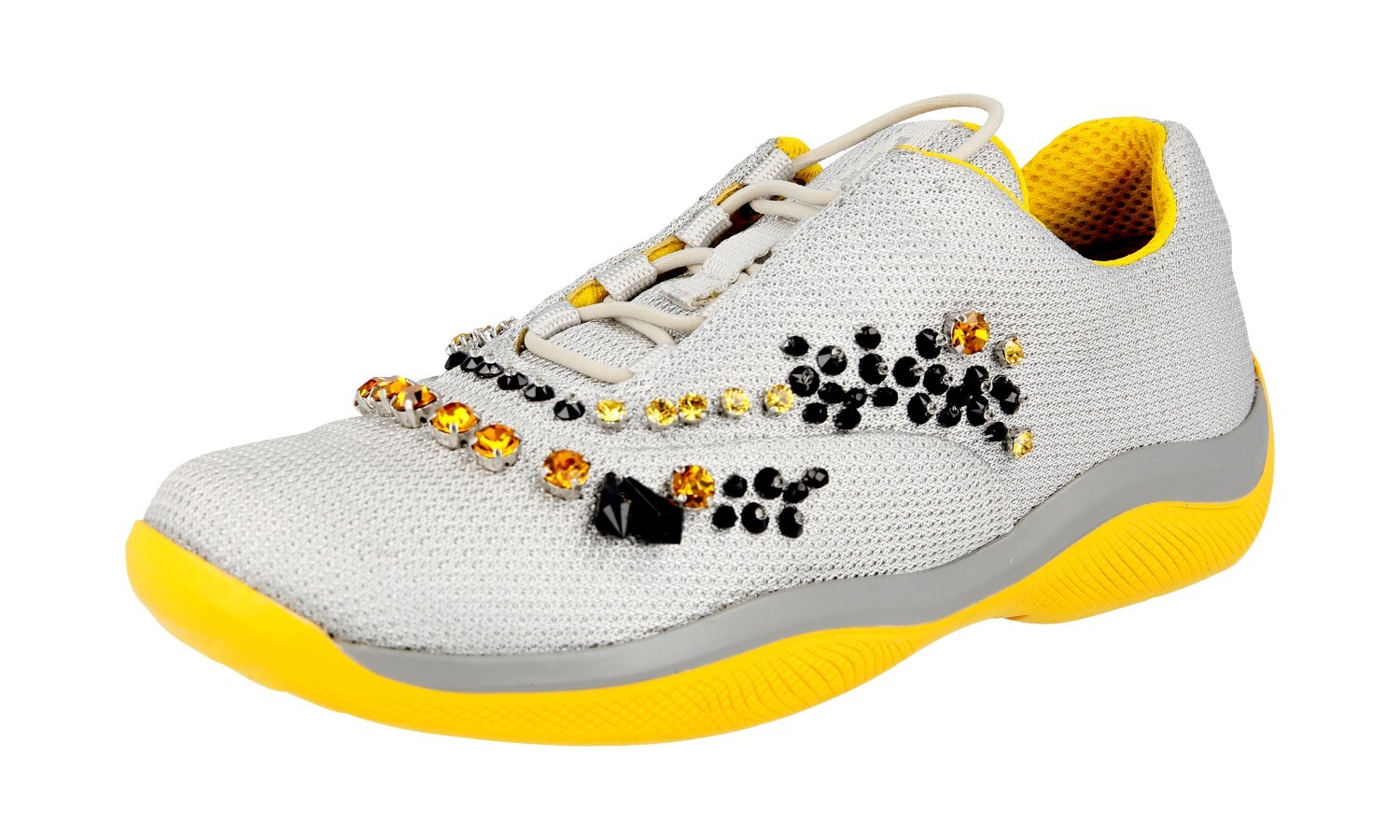 PRADA Americas Cup CRYSTAL Sneakers – 1E784G Silver Yellow NEW – US 6.5 EU 36,5
