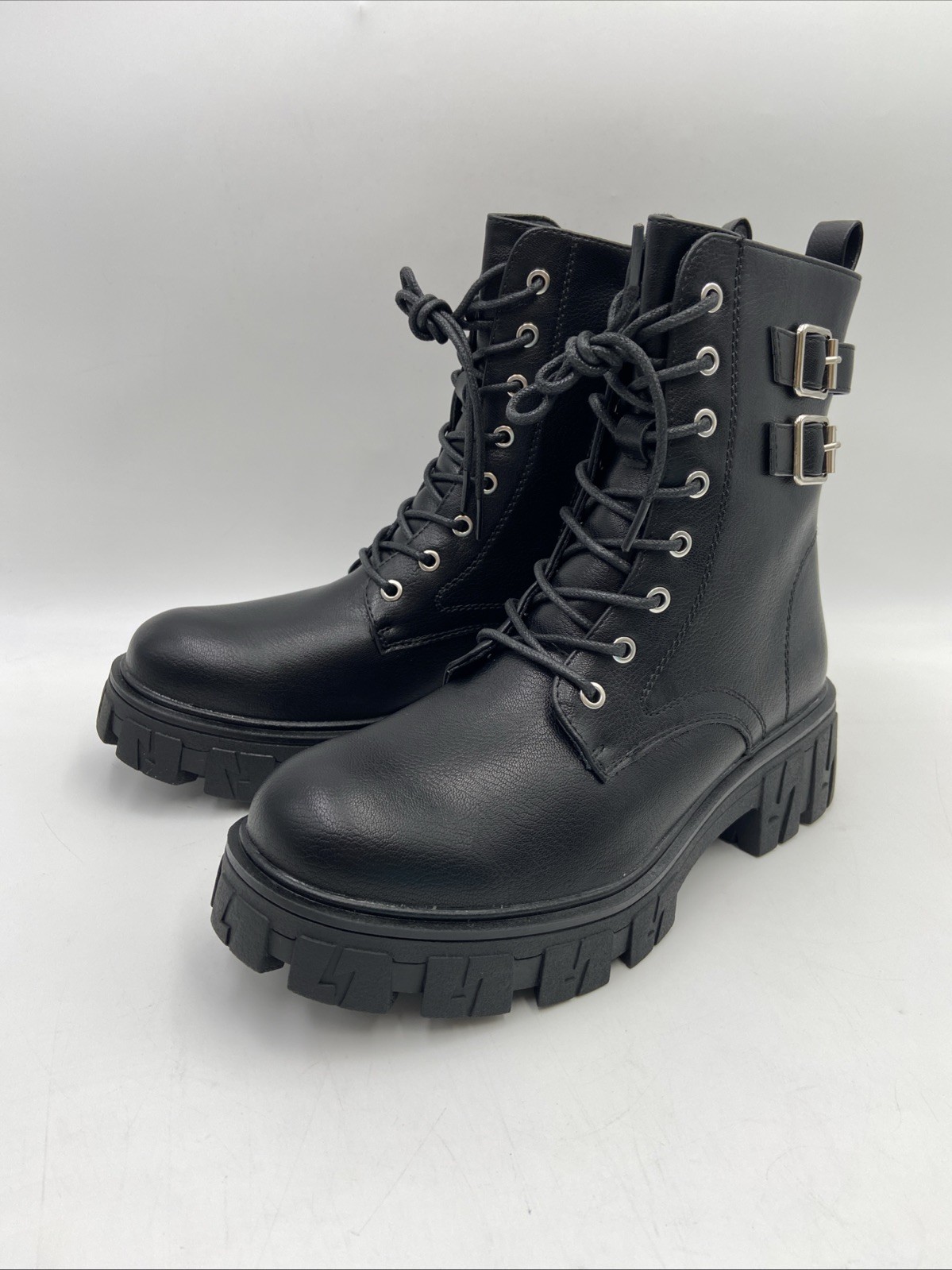 Vepose Women’s Size 8 Black Platform Ankle Boots Lace-Up Side Zipper