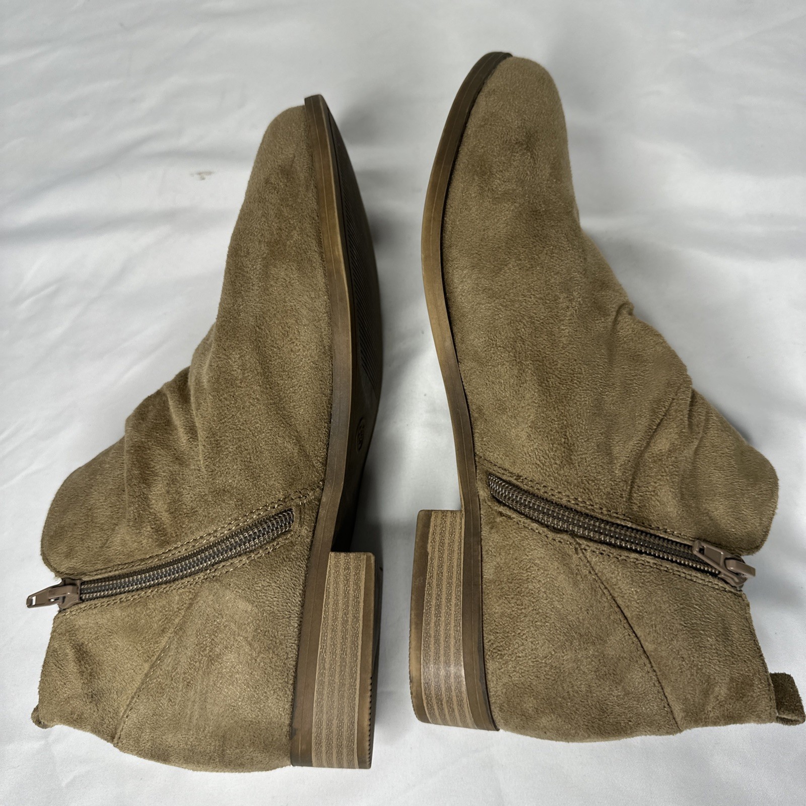 David Aaron Ankle Boots Suede Leather Side Zip Casual Tan Size 8.5