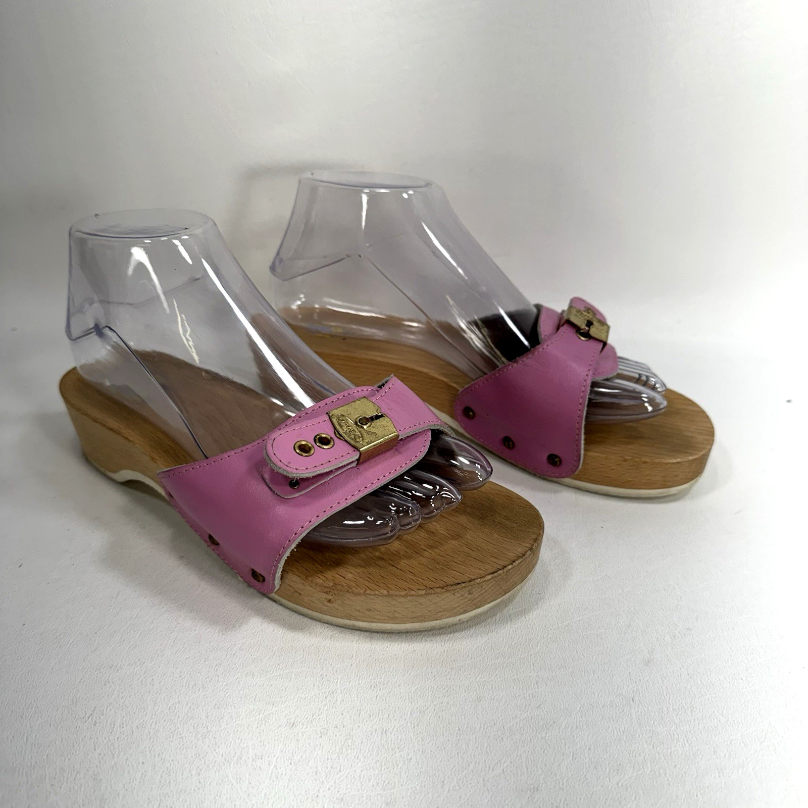 Dr. Scholl’s The Original Wooden Sandals Slides Pink Leather Size 7 Italy