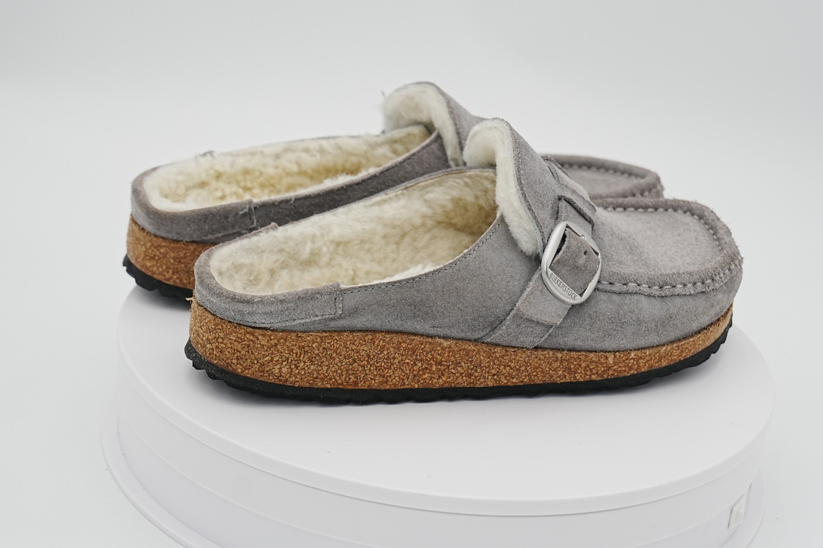 Birkenstock Buckley Shearling Clogs Womens 7 7.5 EU 38 E Gray Suede Wool