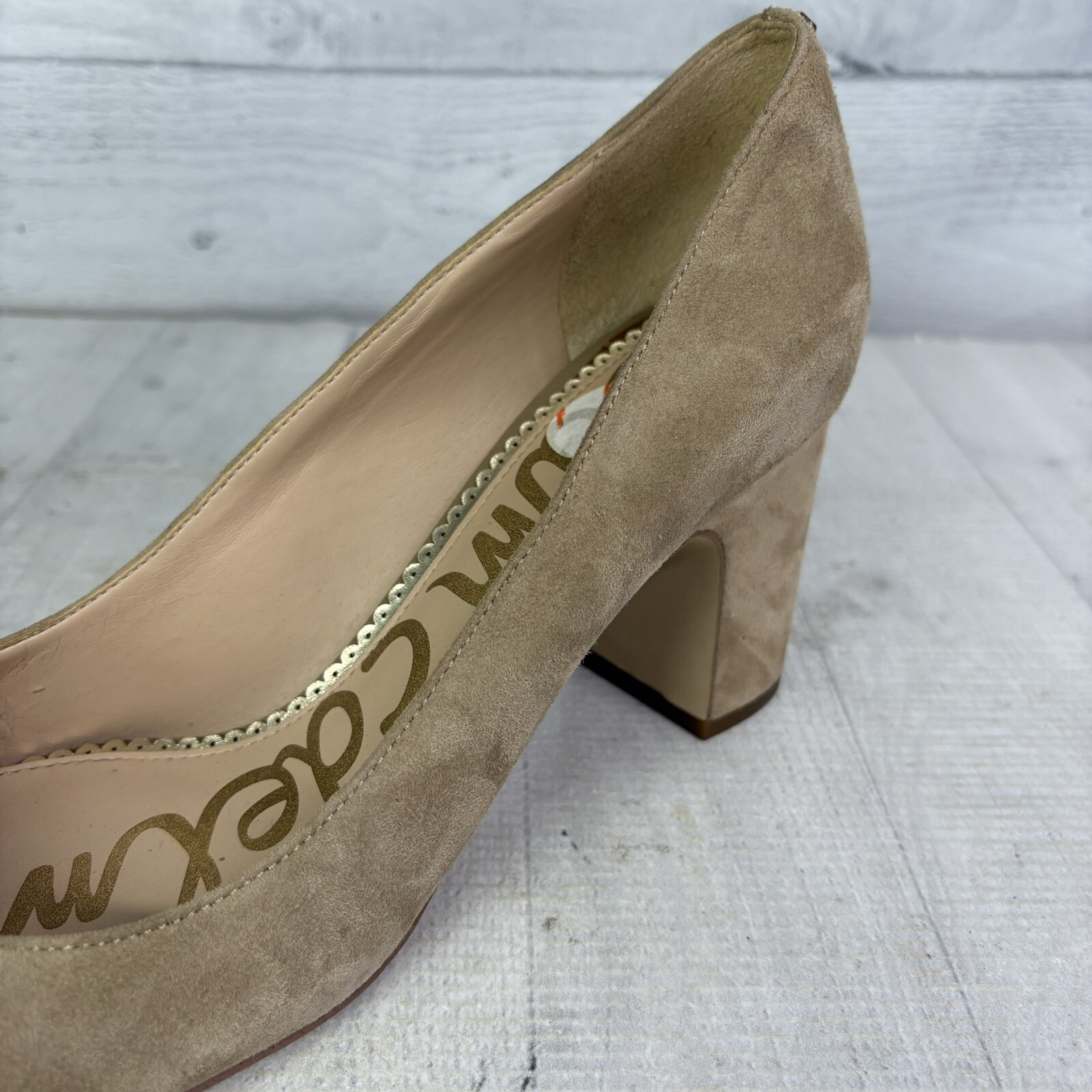 Sam Edelman JUNIE Oatmeal Suede Leather Block 3.25″ High Heel Size 9.5 M EU 39.5