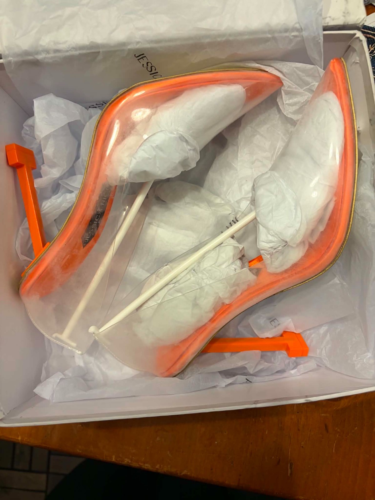 Jessica Rich So Fancy Orange & Clear PVC Stiletto heels – Size 39 (US 9) New