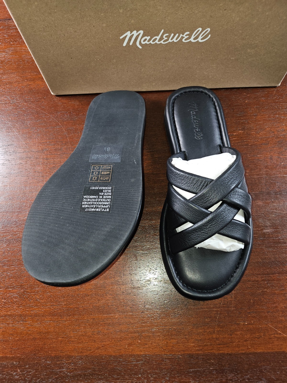 Madewell Francine Puffy Woven Leather Slides True Black Size 8.5 New in box