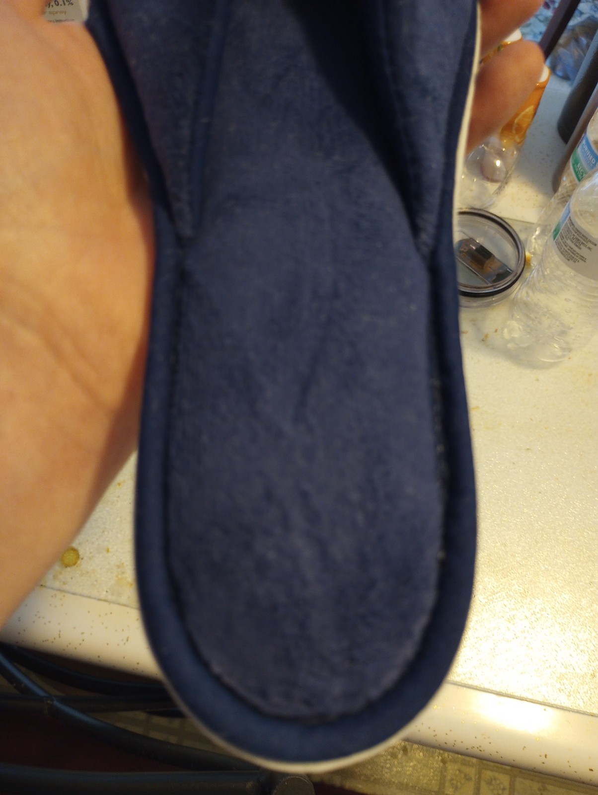 Vintage DearFoams Navy Floral Slippers Slip On Open Back Peep Toe XL 9.5/10.5