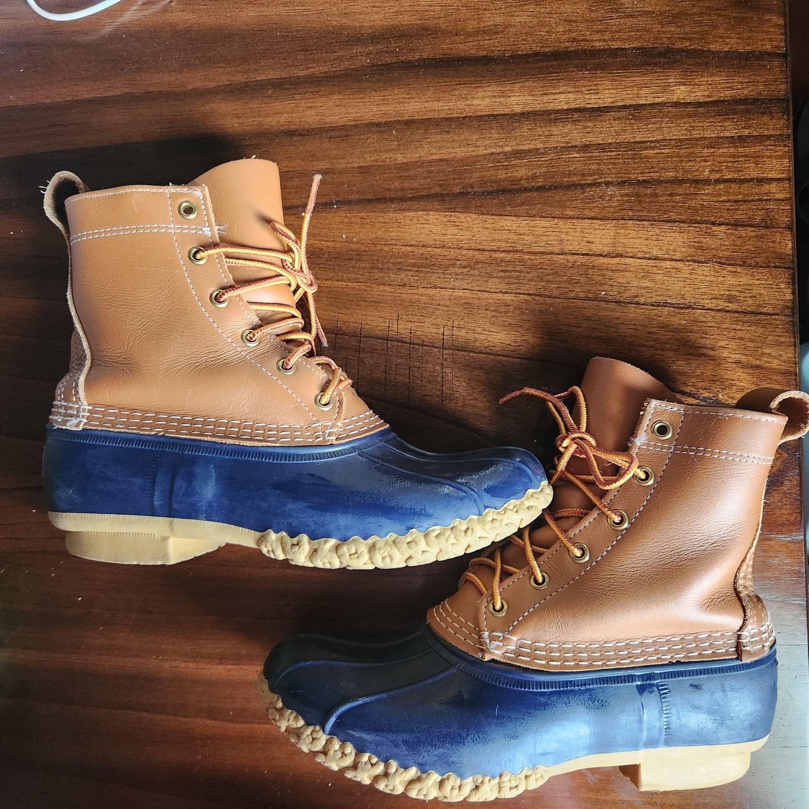 Blue & Tan LL BEAN Classic Duck Boots Women’s 9 Waterproof Leather USA Bean Boot