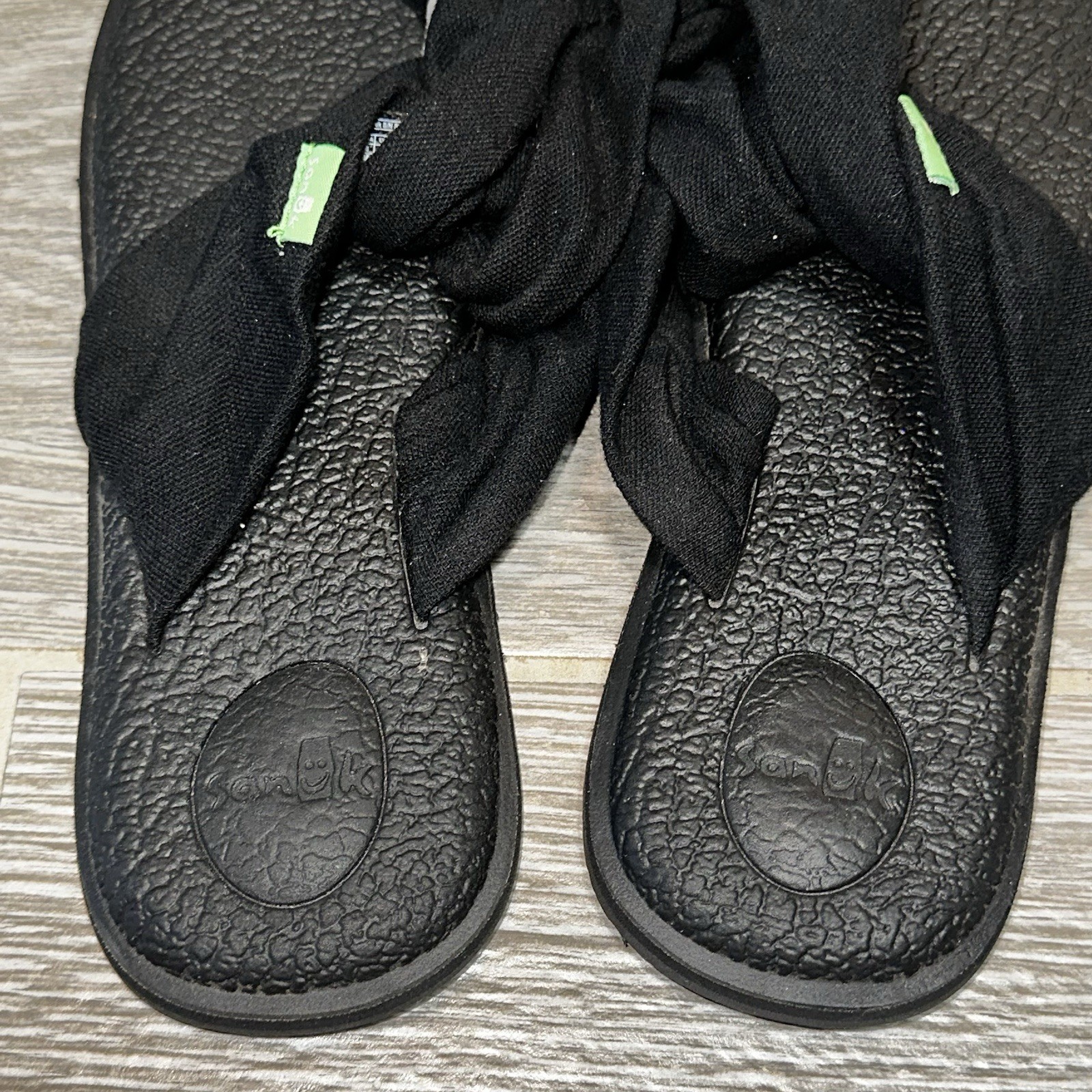 Sanuk Yoga Sling 2 Thong Sandals Women’s 8 Black Knit Fabric Slingback Casual
