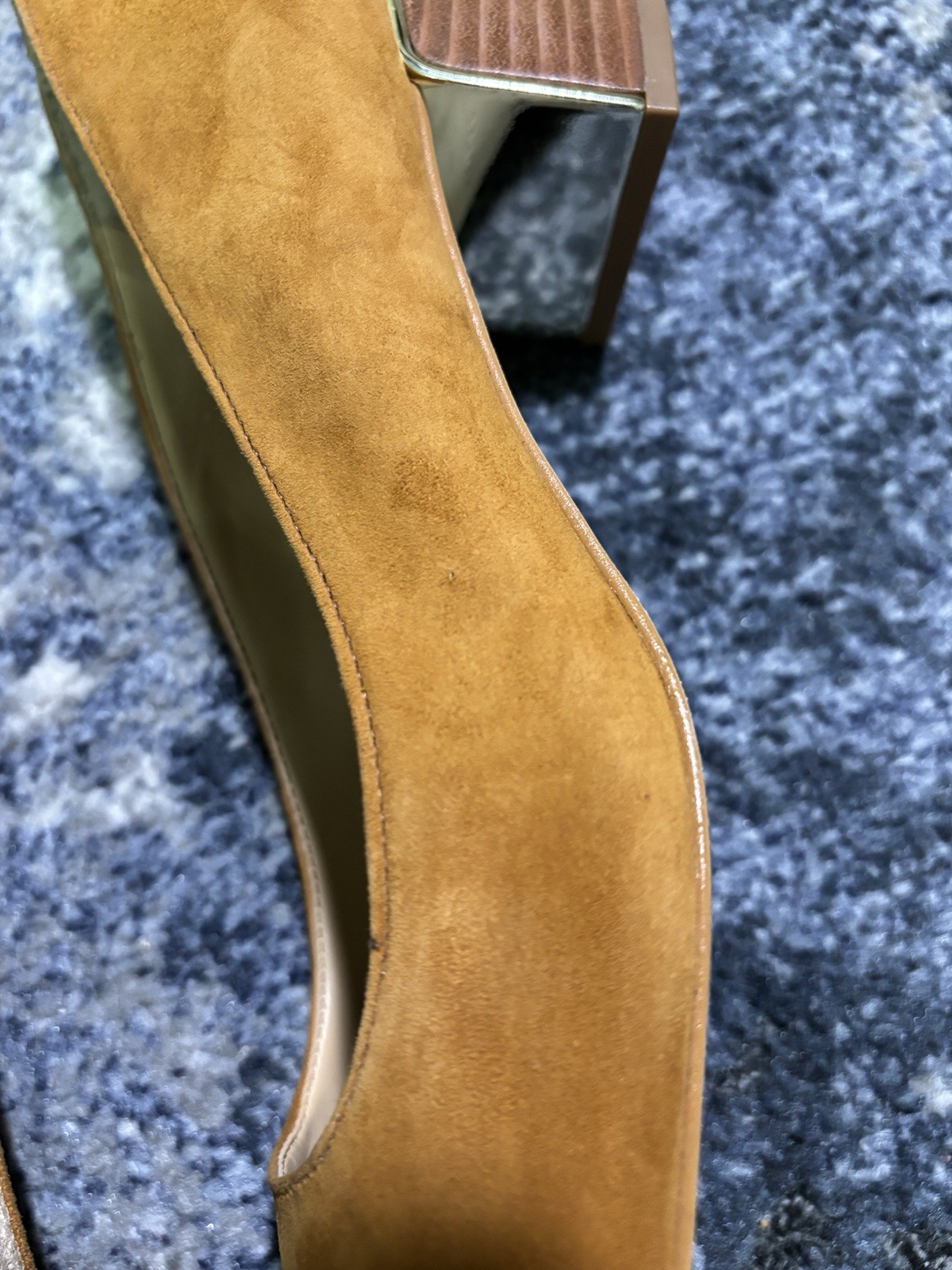 Talbots Brown Suede Square Toe Block Heel Pumps Slip On Woodgrain Women 7.5